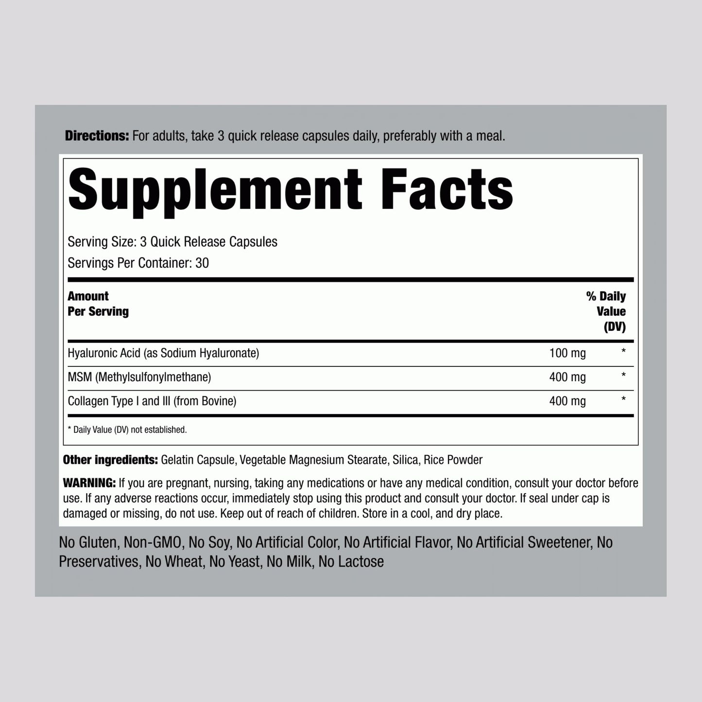 Piping Rock Hyaluronic Acid Supplement 900mg 90 Capsules