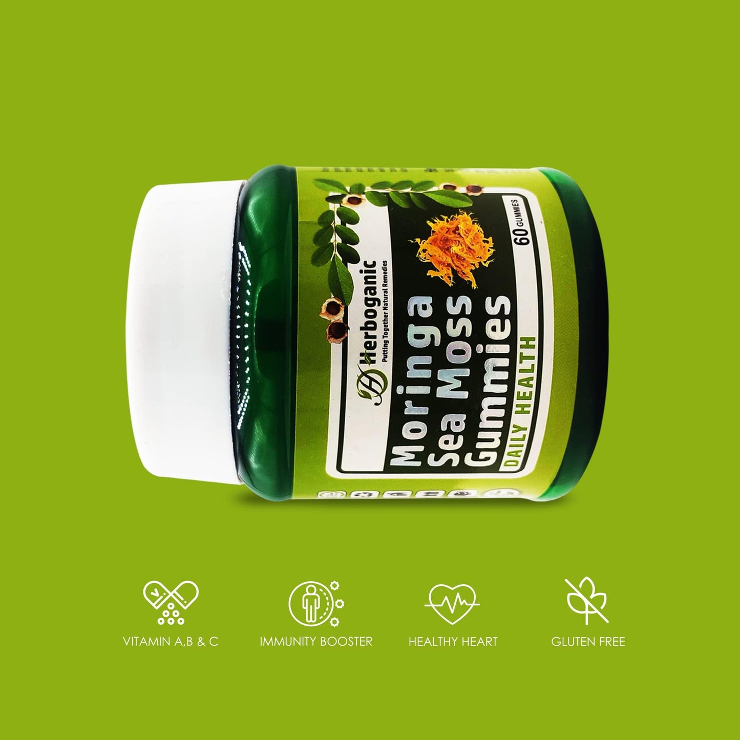 HERBOGANIC Moringa Sea Moss Gummies 60 Count