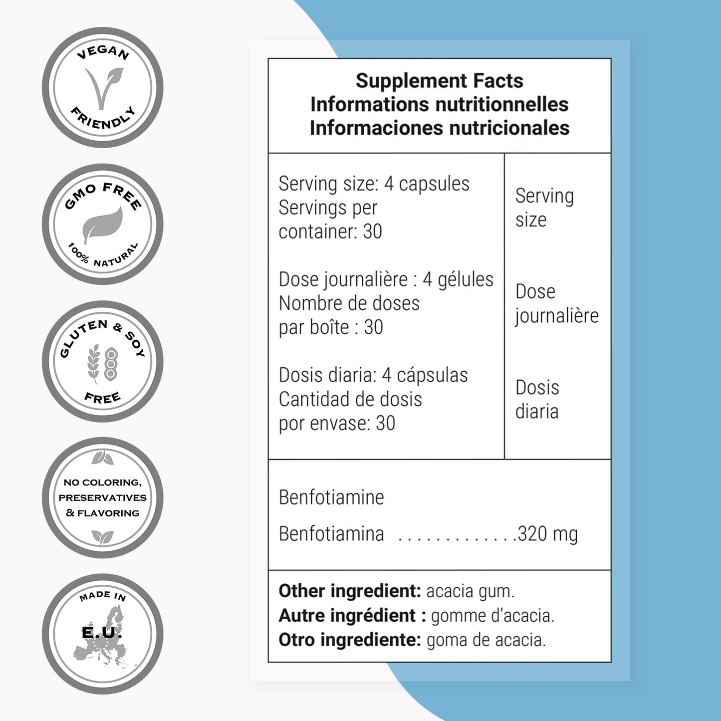 Supersmart Benfotiamine 320mg per Day High Potency Bioavailable Thiamine Vitamin B1 Benfotiamine Supplement Capsules 120
