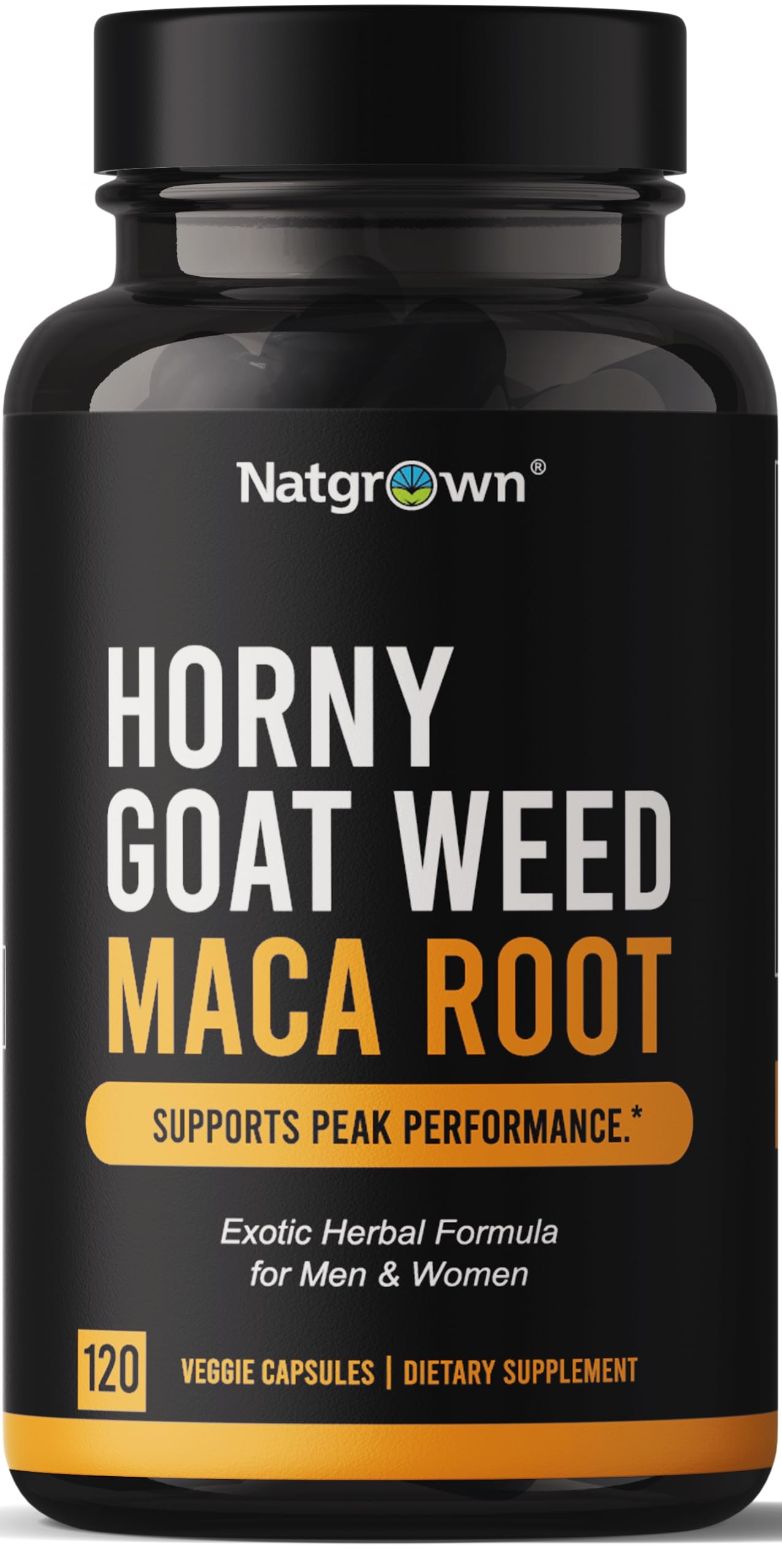 Natgrown Horny Goat Weed and Maca Root Extract Supplement for Men & Women Capsules, 120 Count