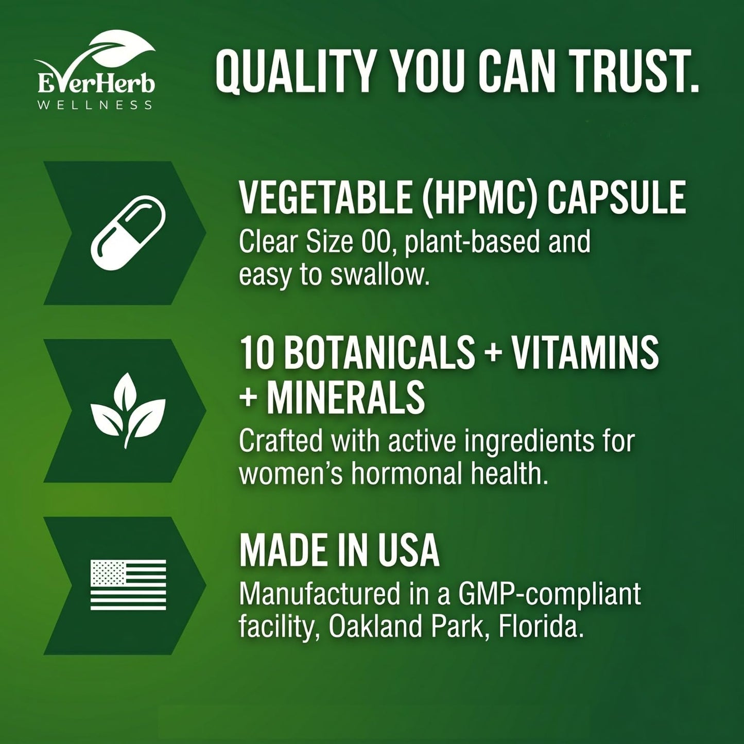 EverHerb Wellness Daily Menopause Supplement for Women - 10-in-1 Botanical Blend with Black Cohosh, Dong Quai, Vitex & Red Clover - Hot Flashes, Night Sweats, Mood & Sleep Support - 60 Capsules