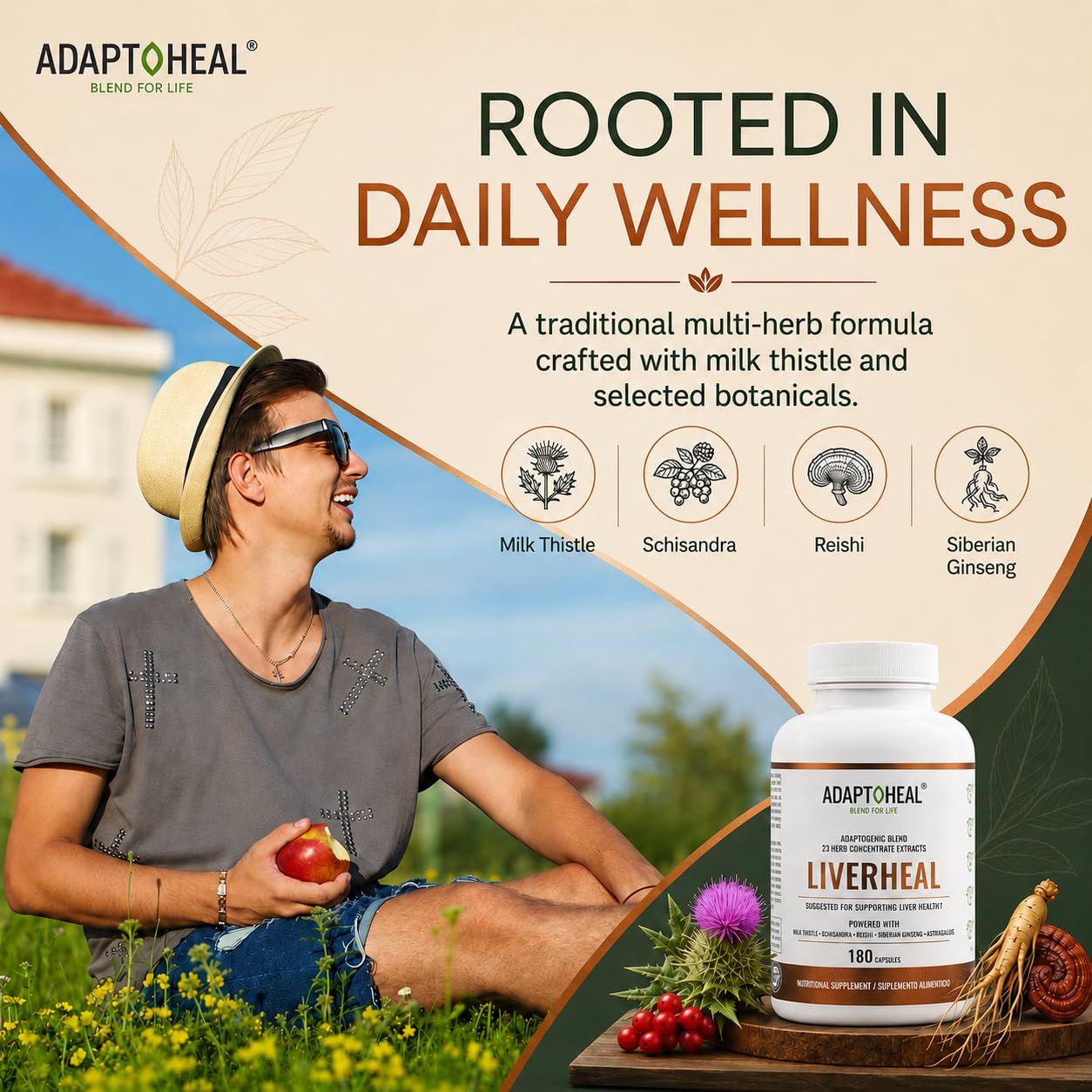 ADAPTOHEAL Milk Thistle, Turmeric and Astragalus Complex – Liverheal Herbal Liver Cleanse and Detox Formula with Artichoke and Schisandra Extracts – High-Potency Plant Blend 180 Capsules