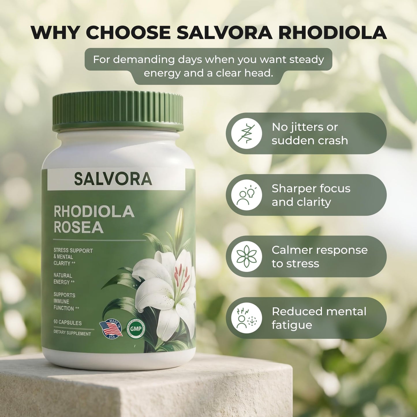 Salvora Rhodiola Rosea Supplement Capsules 60