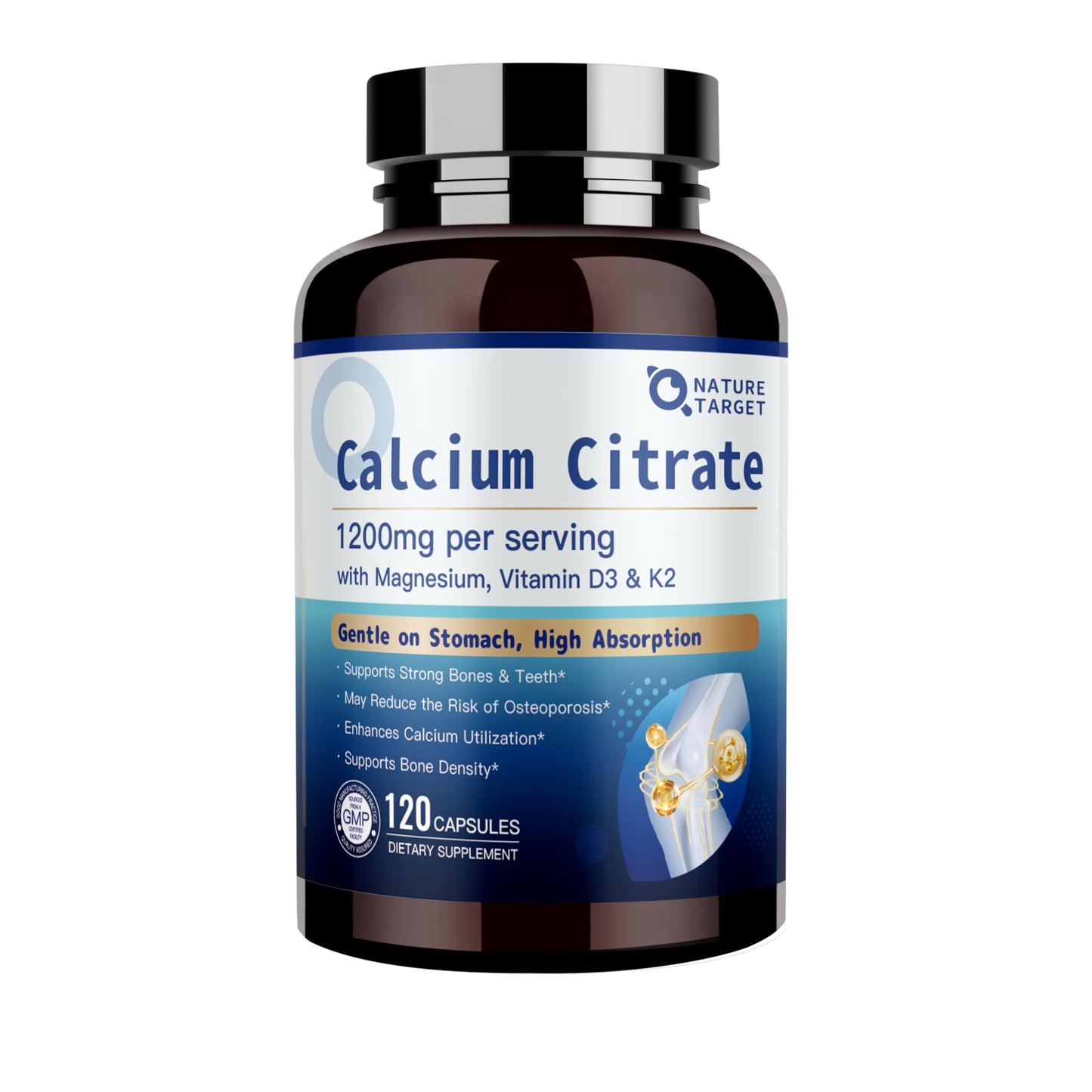 NATURE TARGET Calcium Citrate 1200mg Capsules, 120 Count