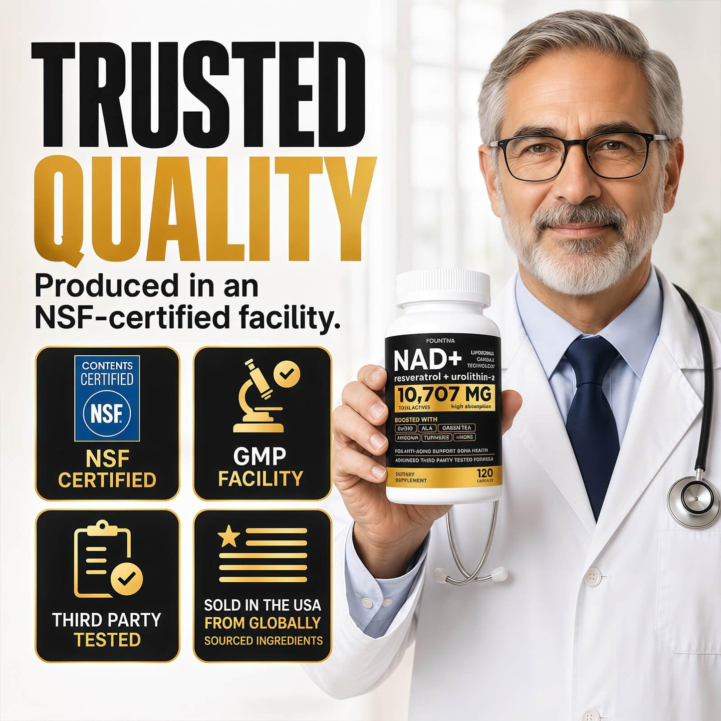 FOUNTIVA Liposomal NAD Supplement 10,707mg Extra Strength NMN Alternative + Green Tea for Women & Men with Urolithin A, Resveratrol, CoQ10, Alpha Lipoic Acid Capsule, 120 Count