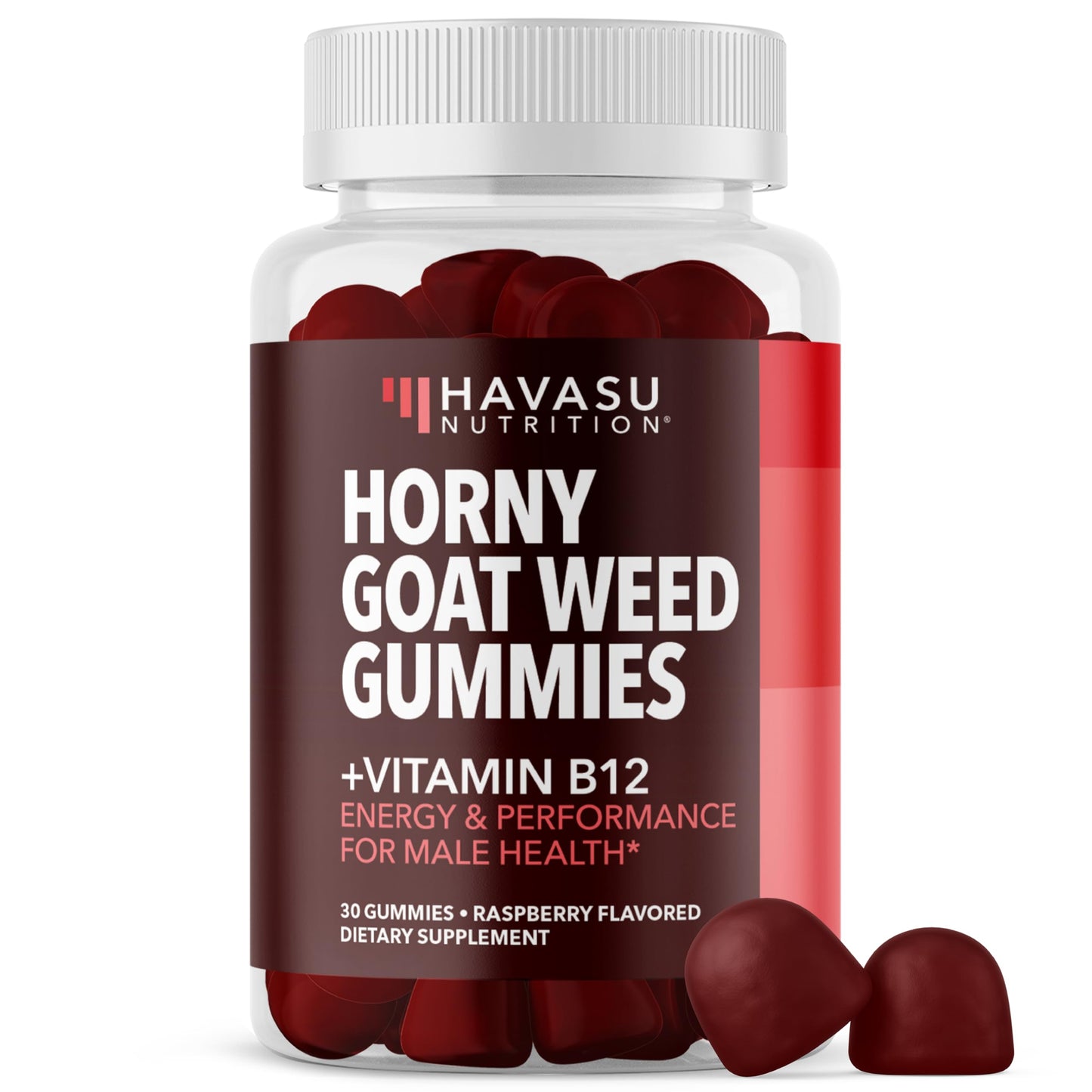 HAVASU NUTRITION Horny Goat Weed Gummies with Vitamin B12, Raspberry Flavor, 30 Count