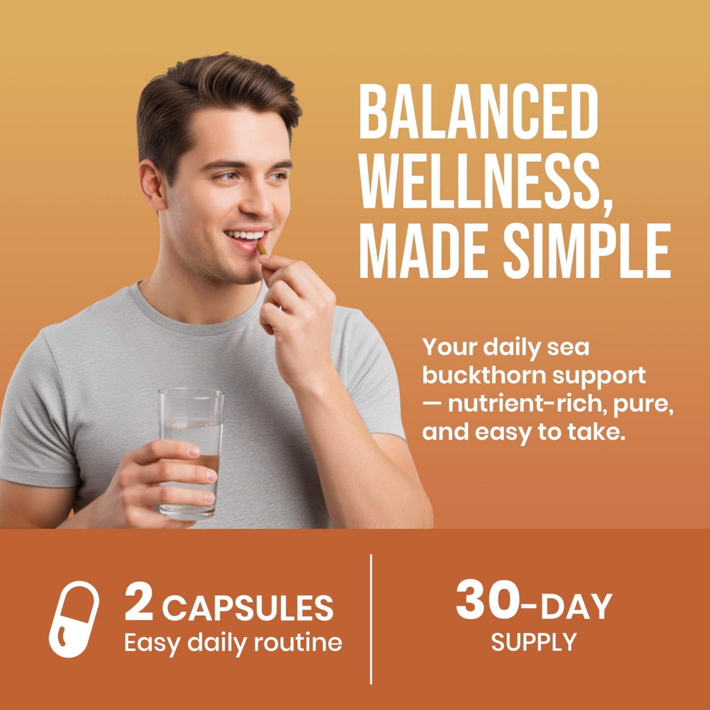 CHARMSVEDA Sea Buckthorn Capsules 1000 mg with Omega 3, 6, 7 | Vitamins C & E | Skin Health, Immune Support & Overall Wellness | 60 Capsules