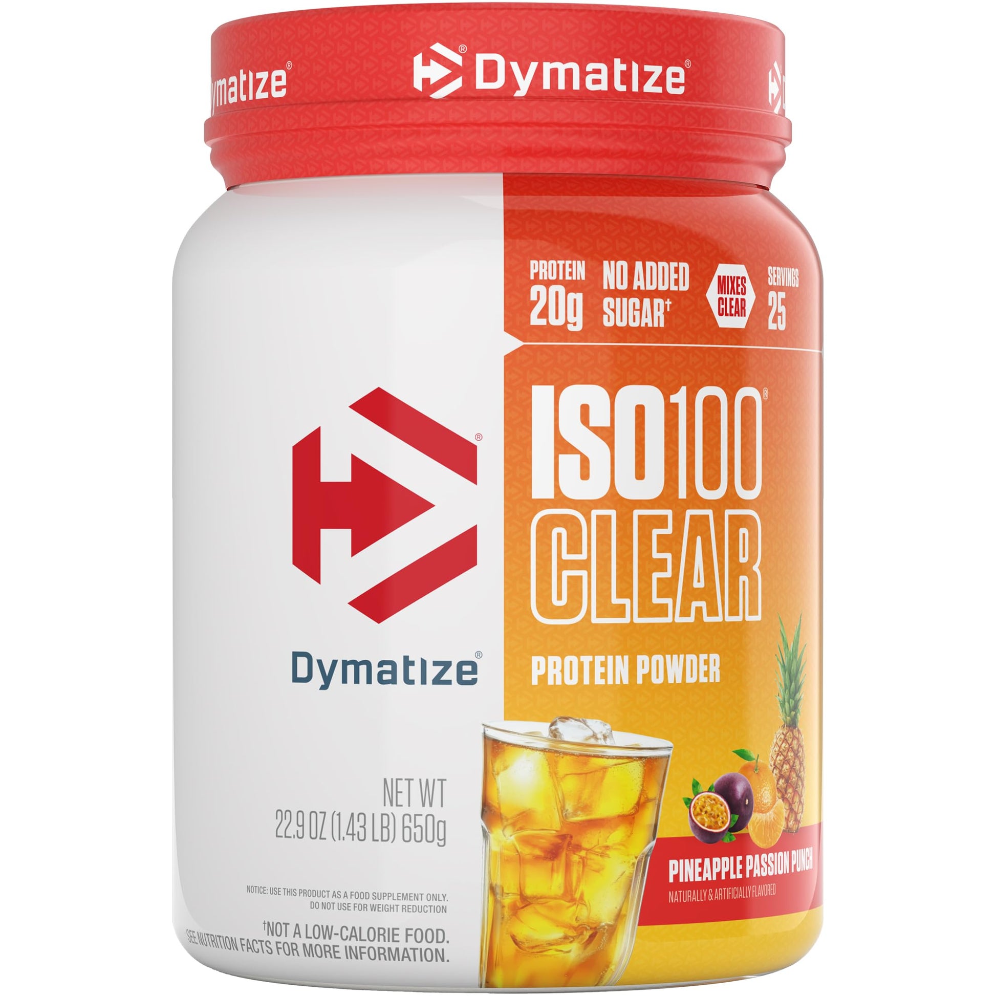 Dymatize ISO100 Clear Protein Powder, 100% Whey Isolate, Pineapple Passion, 22.9 oz
