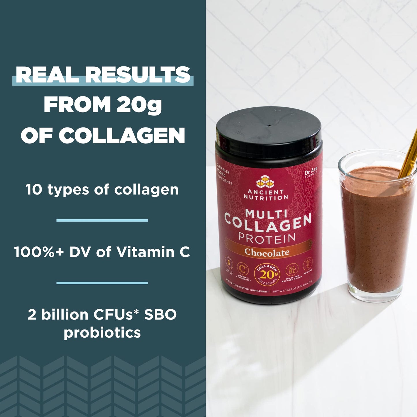 Ancient Nutrition Collagen Peptides Powder Multi Collagen Protein Chocolate, 24 Servings