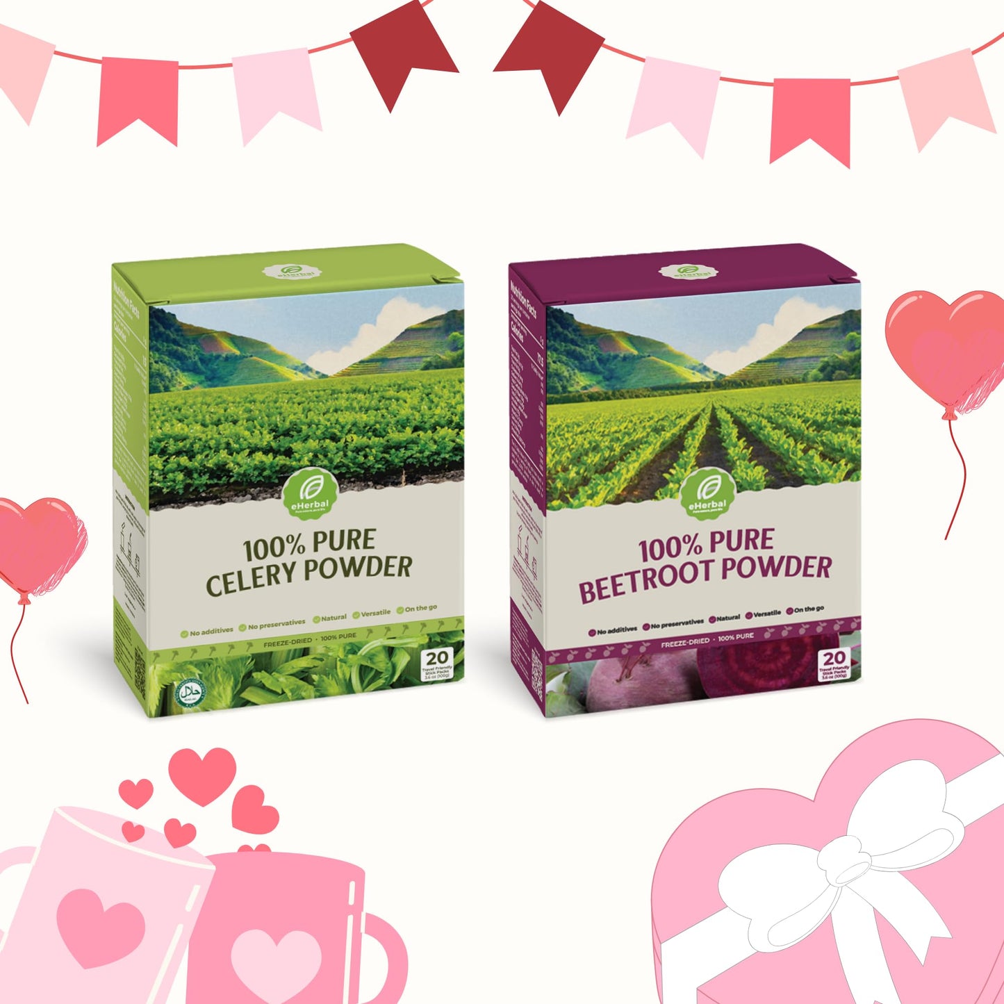 eHerbal PURE NATURE, PURE LIFE Beetroot & Celery Powder Pack Sticks 7.2