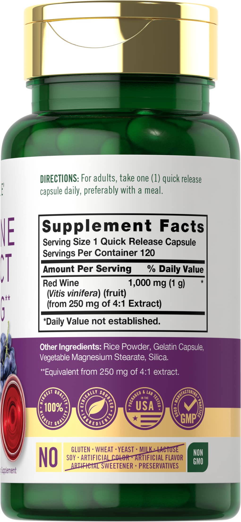 Carlyle Red Wine Extract Capsules 120 Count
