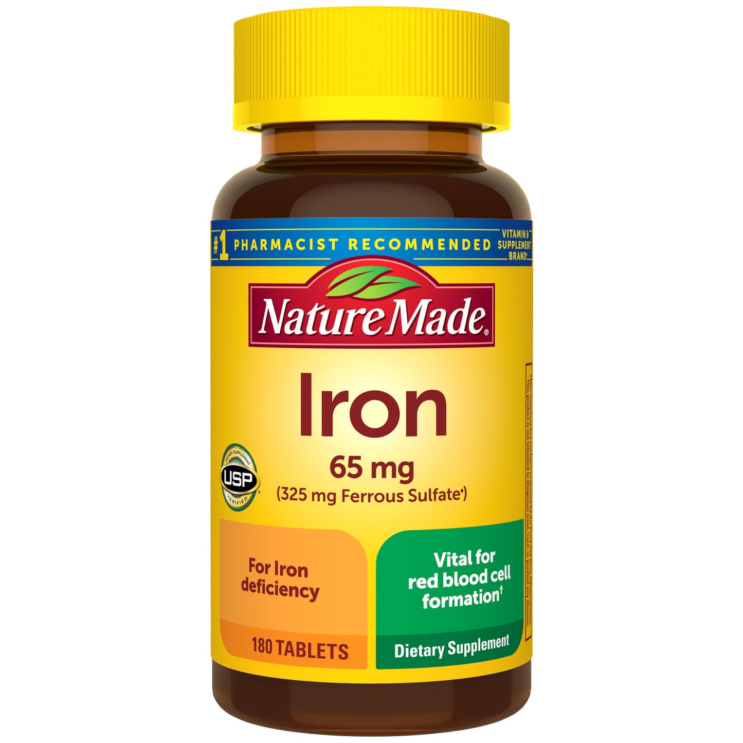 Nature Made Iron 65 mg (325 mg Ferrous Sulfate) Tablets, 180 Tablets