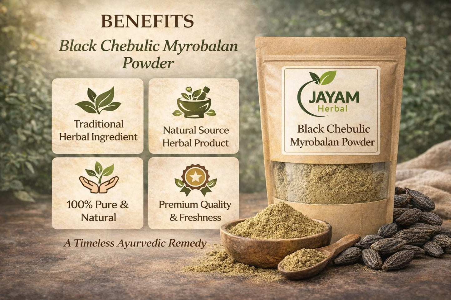 MADHURAM ENTERPRISE Black Chebulic Myrobalan Powder - Chotti HARR Powder, 3.52 oz