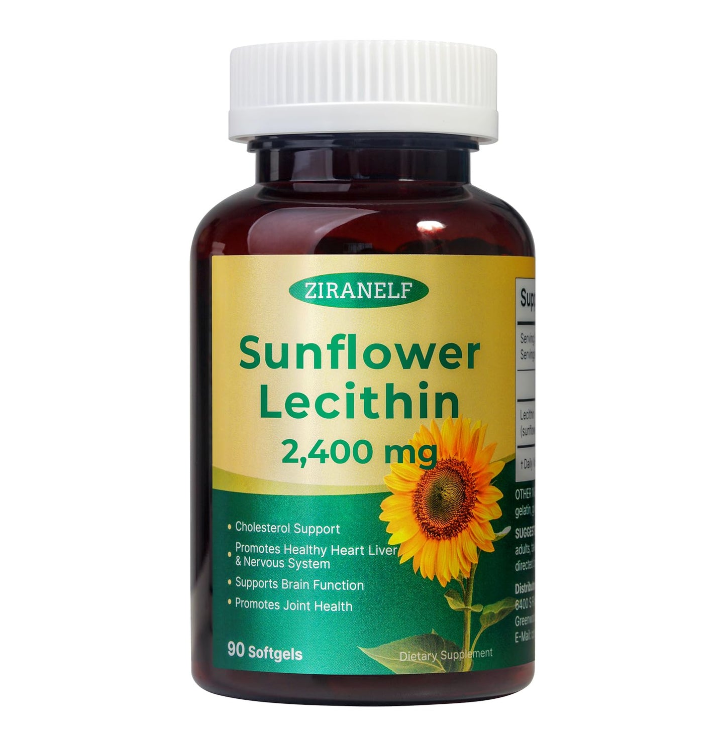 ZiranElf Sunflower Lecithin 2400mg Softgels, 90 Count