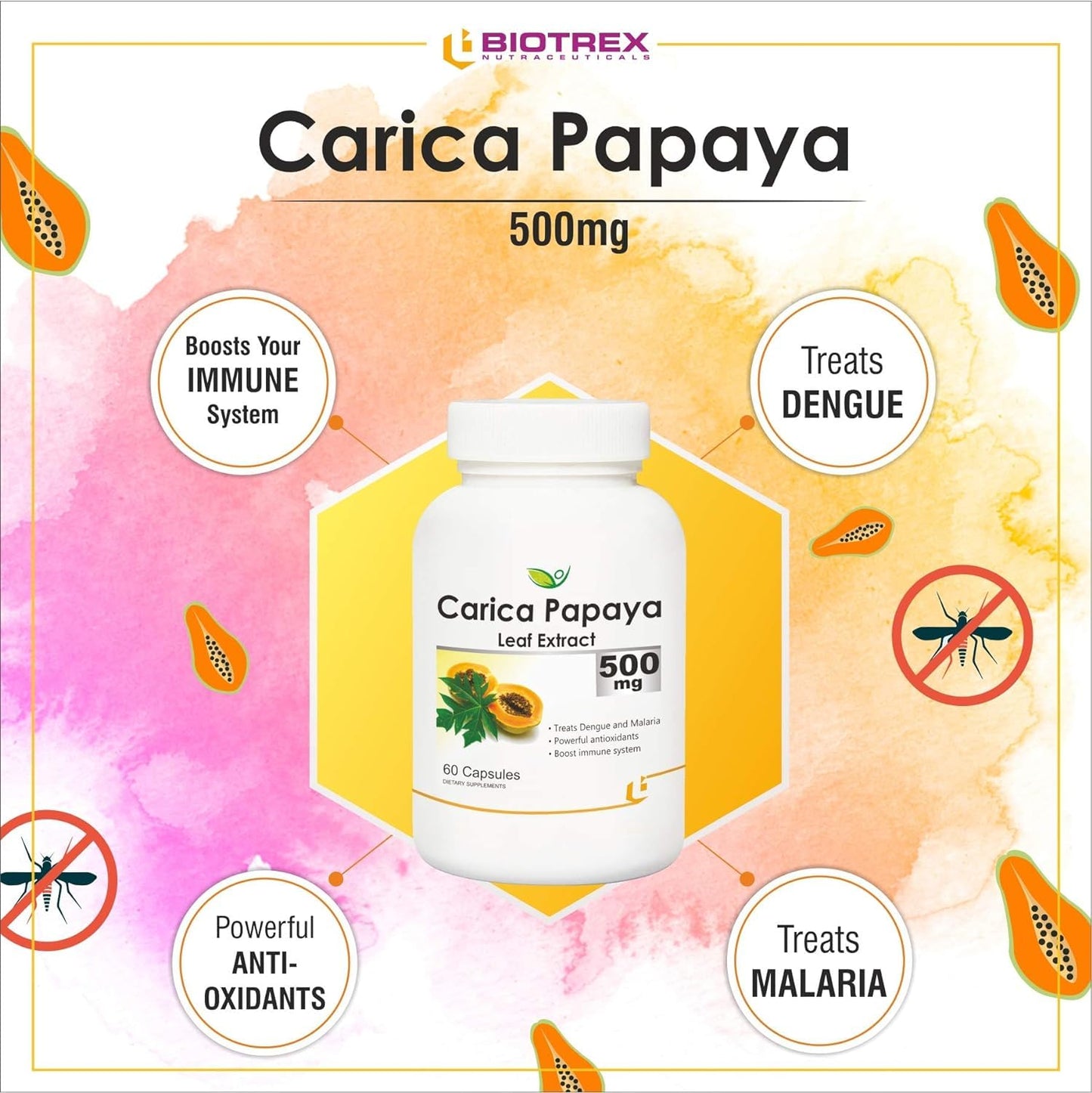 Generic Carica Papaya Leaf Extract 500mg Capsule 60 Capsules