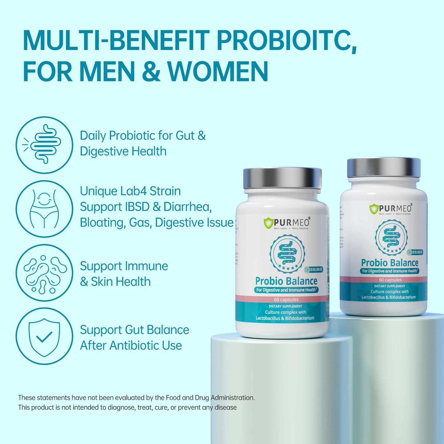 Purmeo 60 Days Supply Probiotics for IBS-D Capsule 60 Count