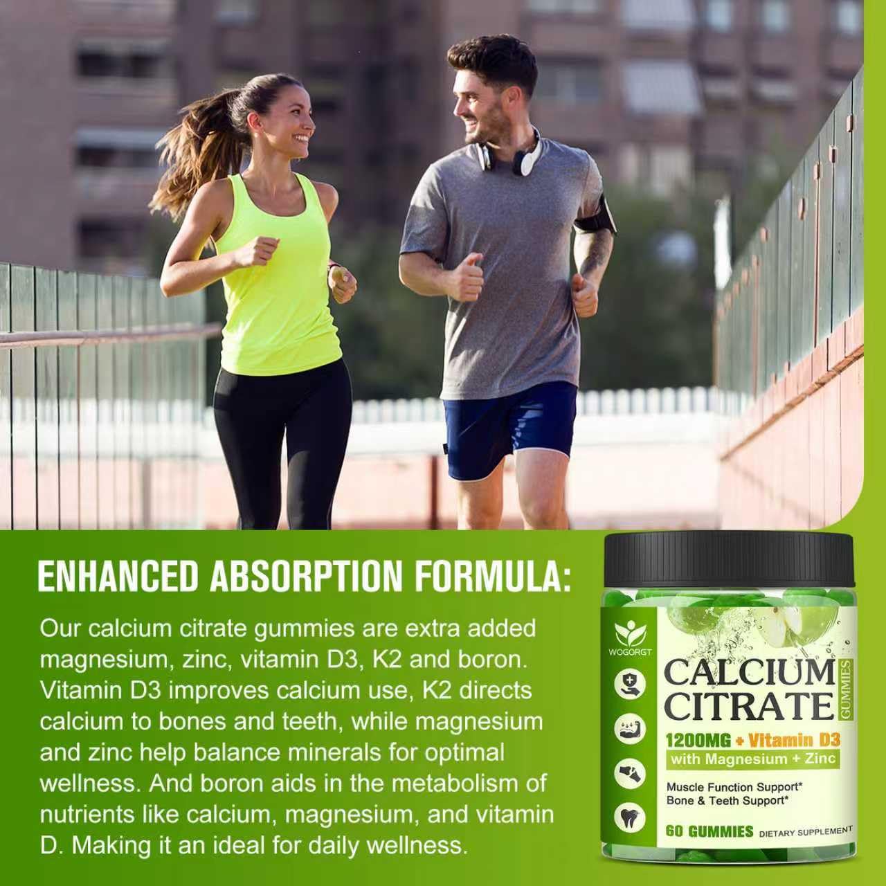 WOGORGT Calcium Citrate 1200mg with Vitamin D3 Gummies, 120 Gummies