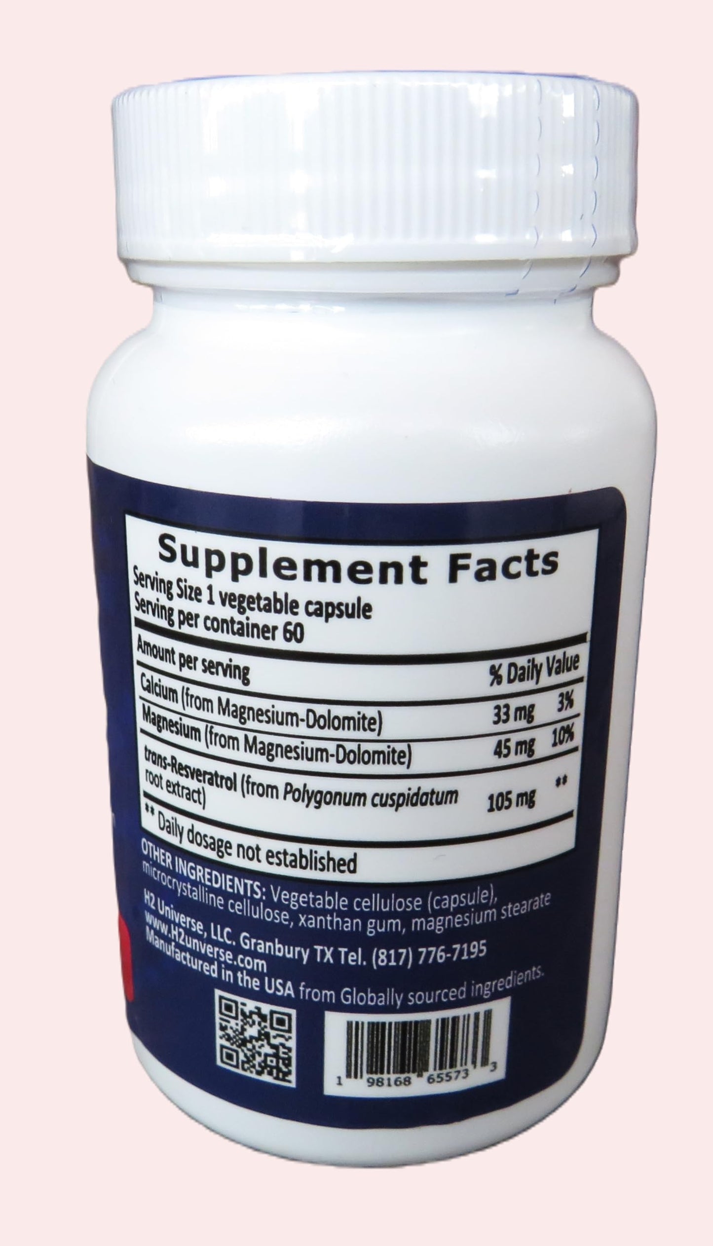 H2 Universe, LLC True Nano Resveratrol Supplement 60 Capsules