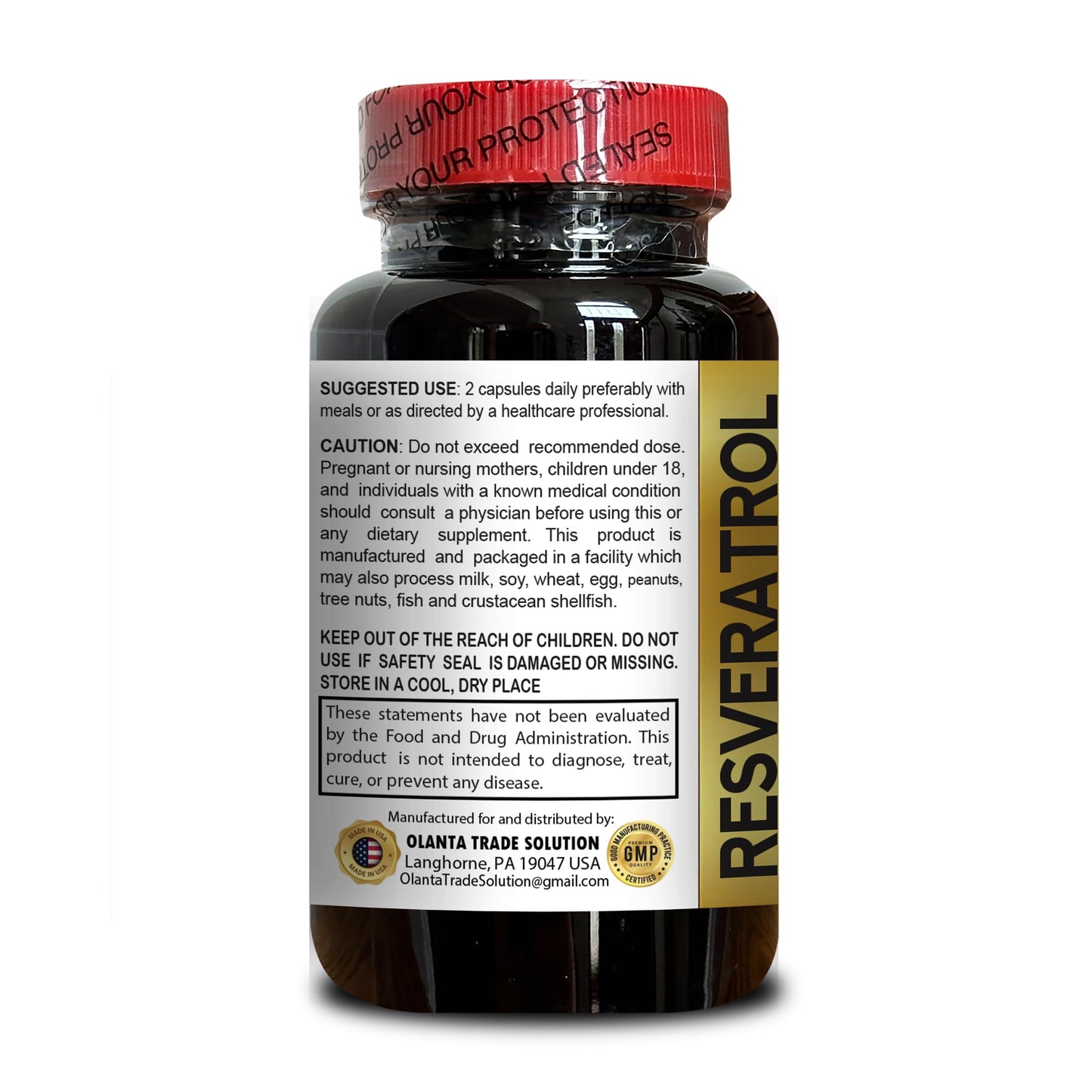 OLANTA TRADE SOLUTION Resveratrol Extract with Red Wine Extract, Trans-Resveratrol Antioxidant Supplement, 60 Capsules