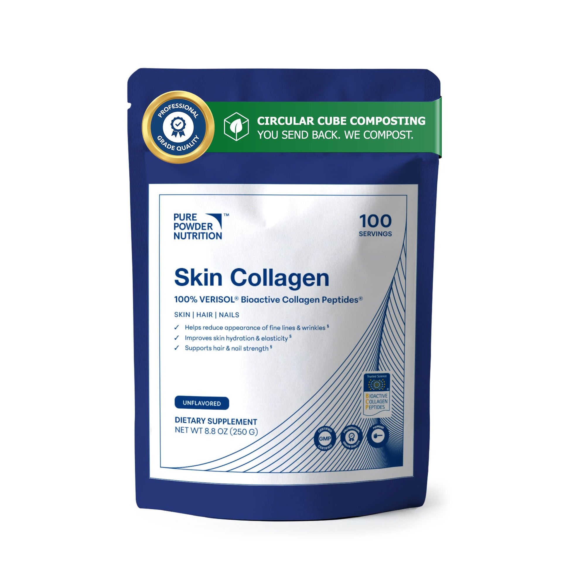 Pure Powder Nutrition Skin Collagen with VERISOL Bioactive Collagen Peptides for Skin, Hair & Nails Powder 9.4 Ounce