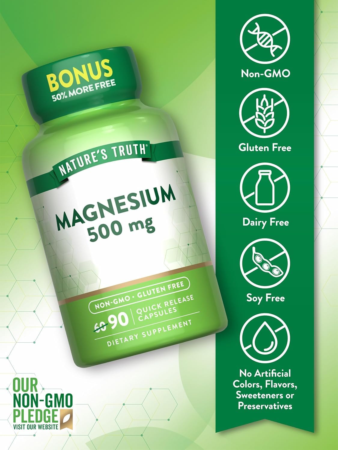 Nature's Truth Magnesium Oxide 500mg Capsules, 180 Count