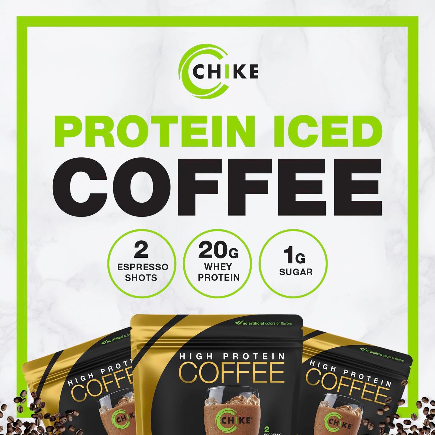 CHIKE Chocolate Caramel High Protein Iced Coffee Powder 15.3 Ounce