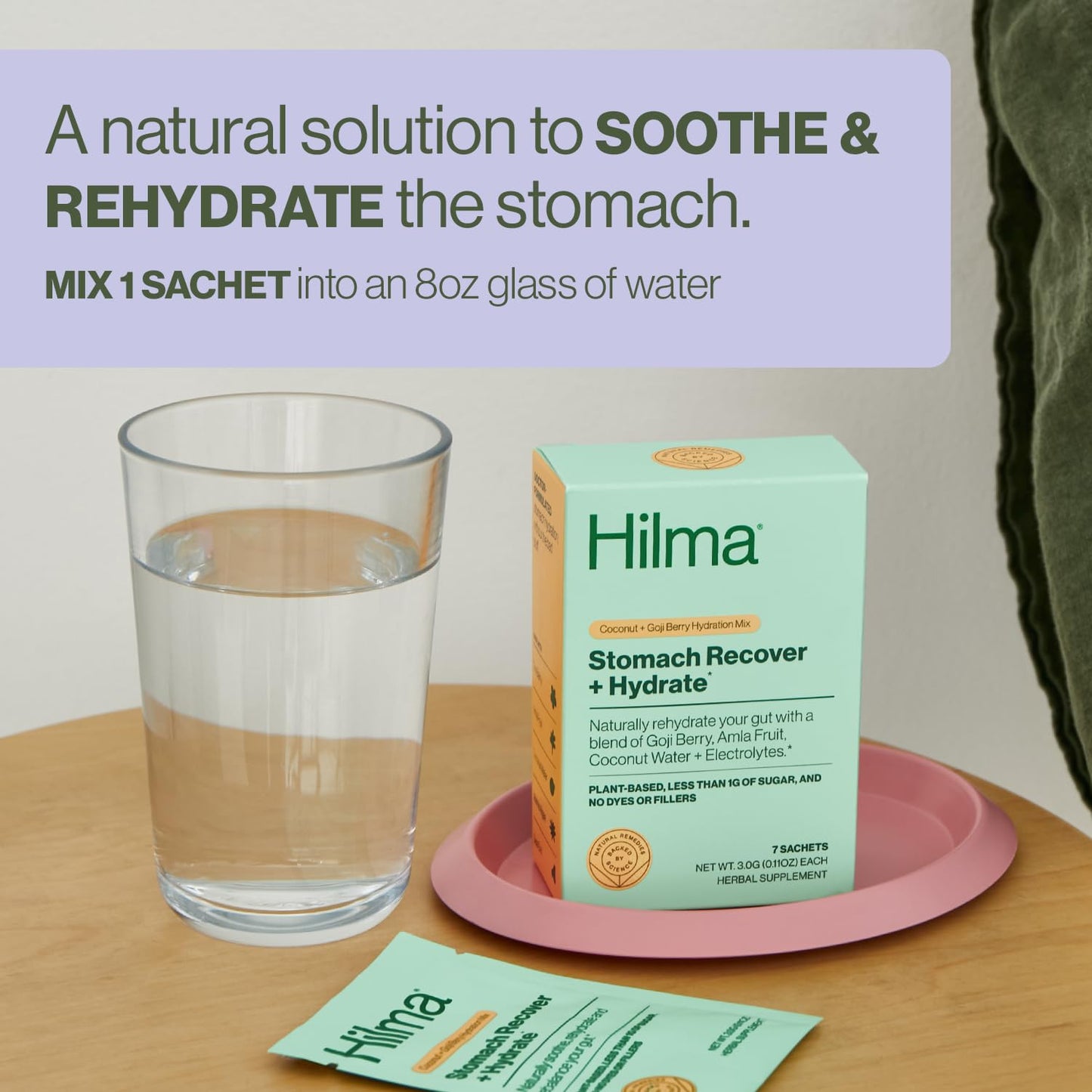 Hilma Stomach Recover and Hydrate Organic Electrolytes Powder for Hydration with Prebiotics and Gastroprotective Herbs, Rebalance Gut with Goji Berry and Coconut Water, Doctor-Formulated, 7