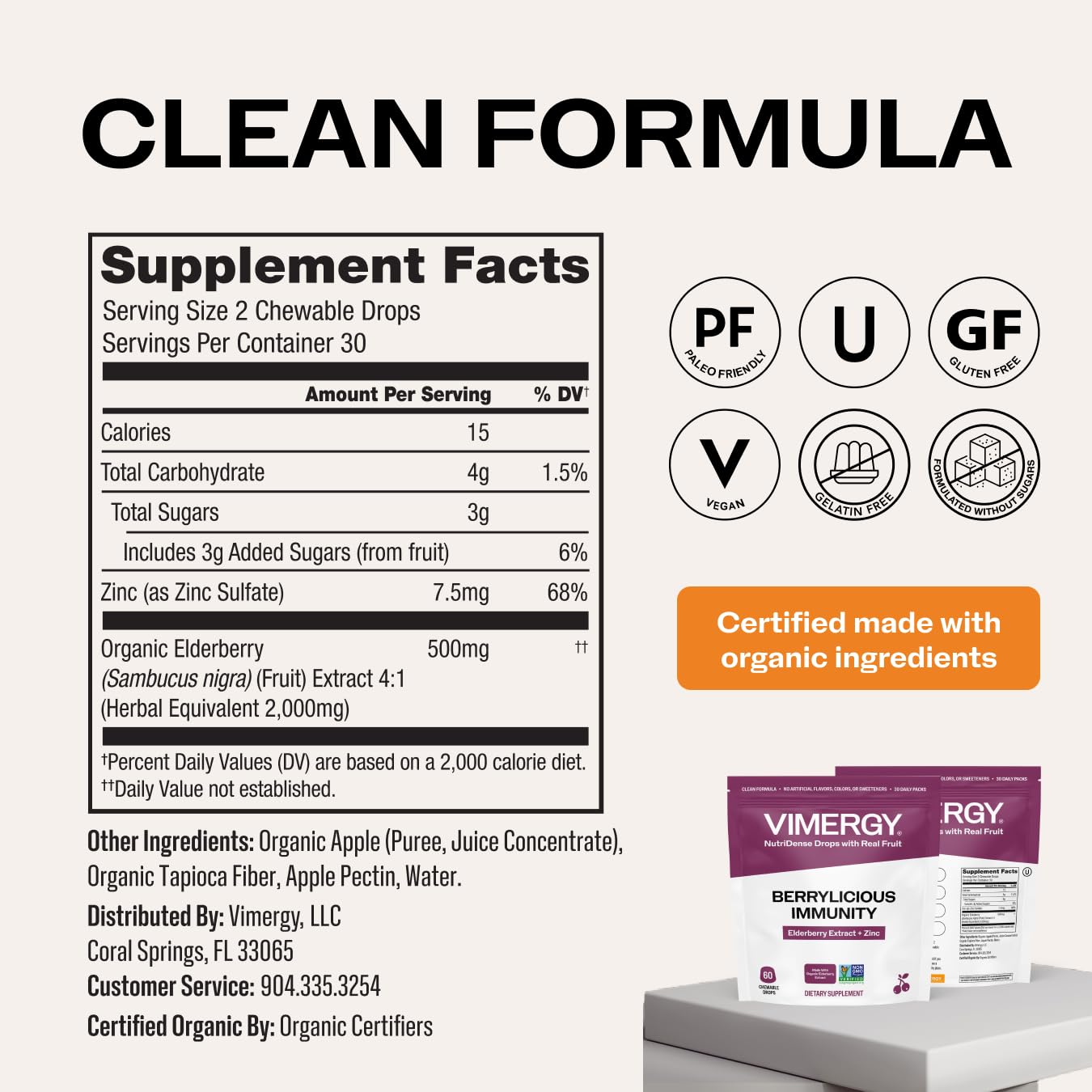 Vimergy NutriDense Immunity Elderberry & Zinc Gummy 60 Count