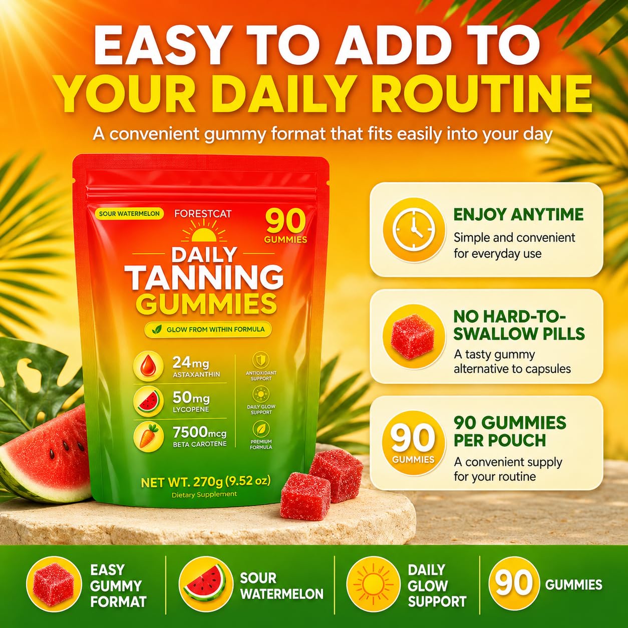 HILUCID Tanning Gummies, 90 Gummies