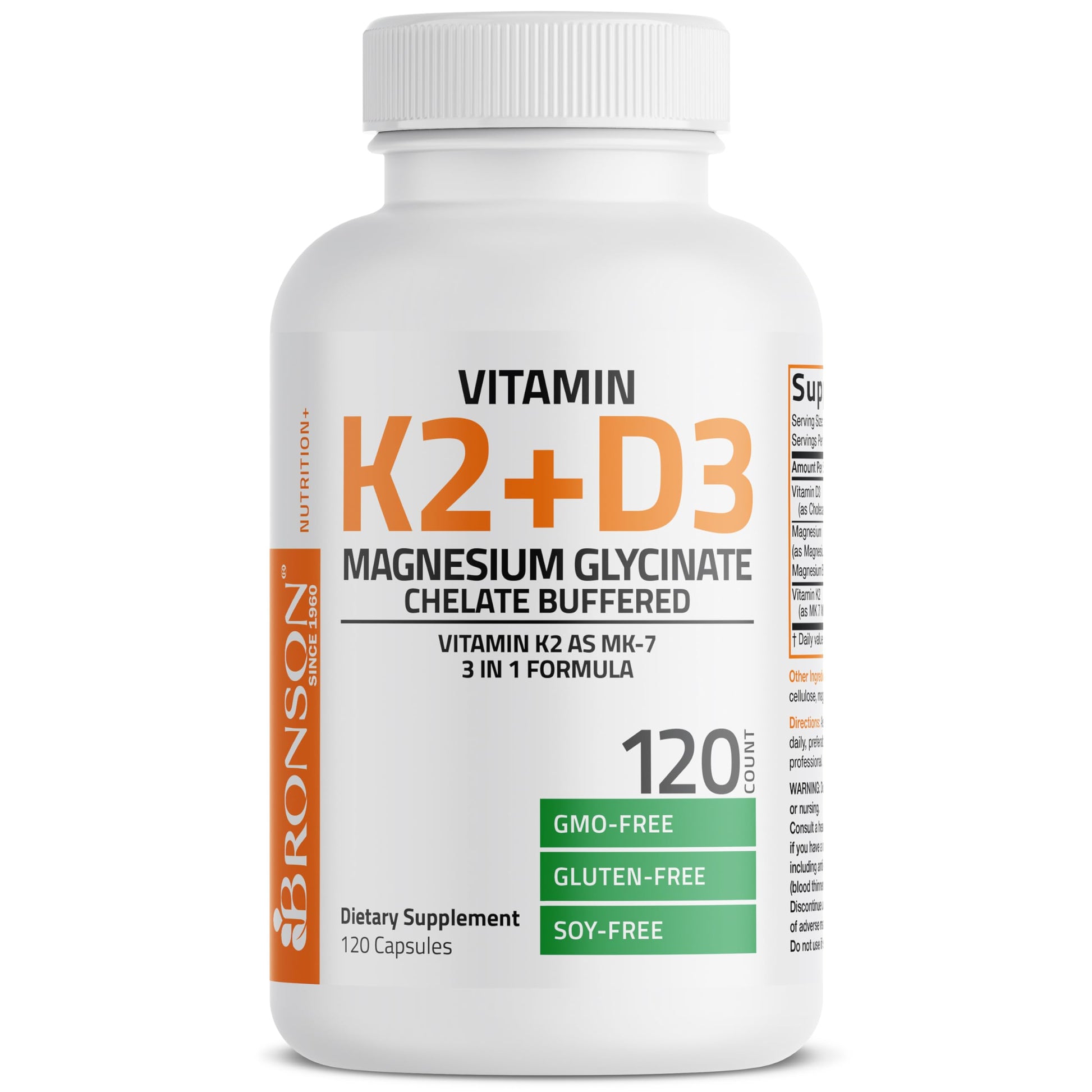 Bronson Vitamin K2+D3 Magnesium Glycinate Supplement Capsule, 120 Capsules