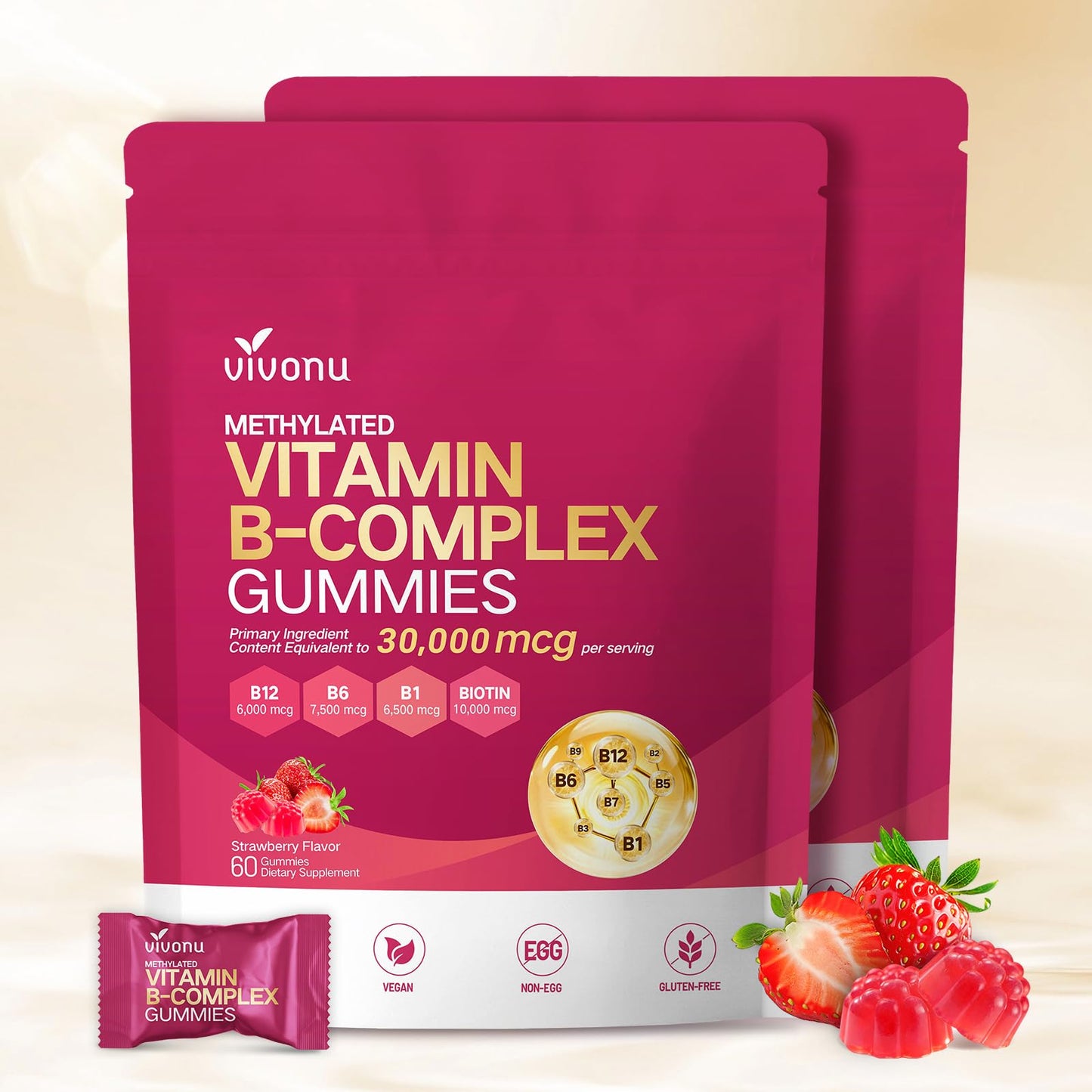 VivoNu Methylated 6000mcg Vitamin B12 Gummies, 60 Count