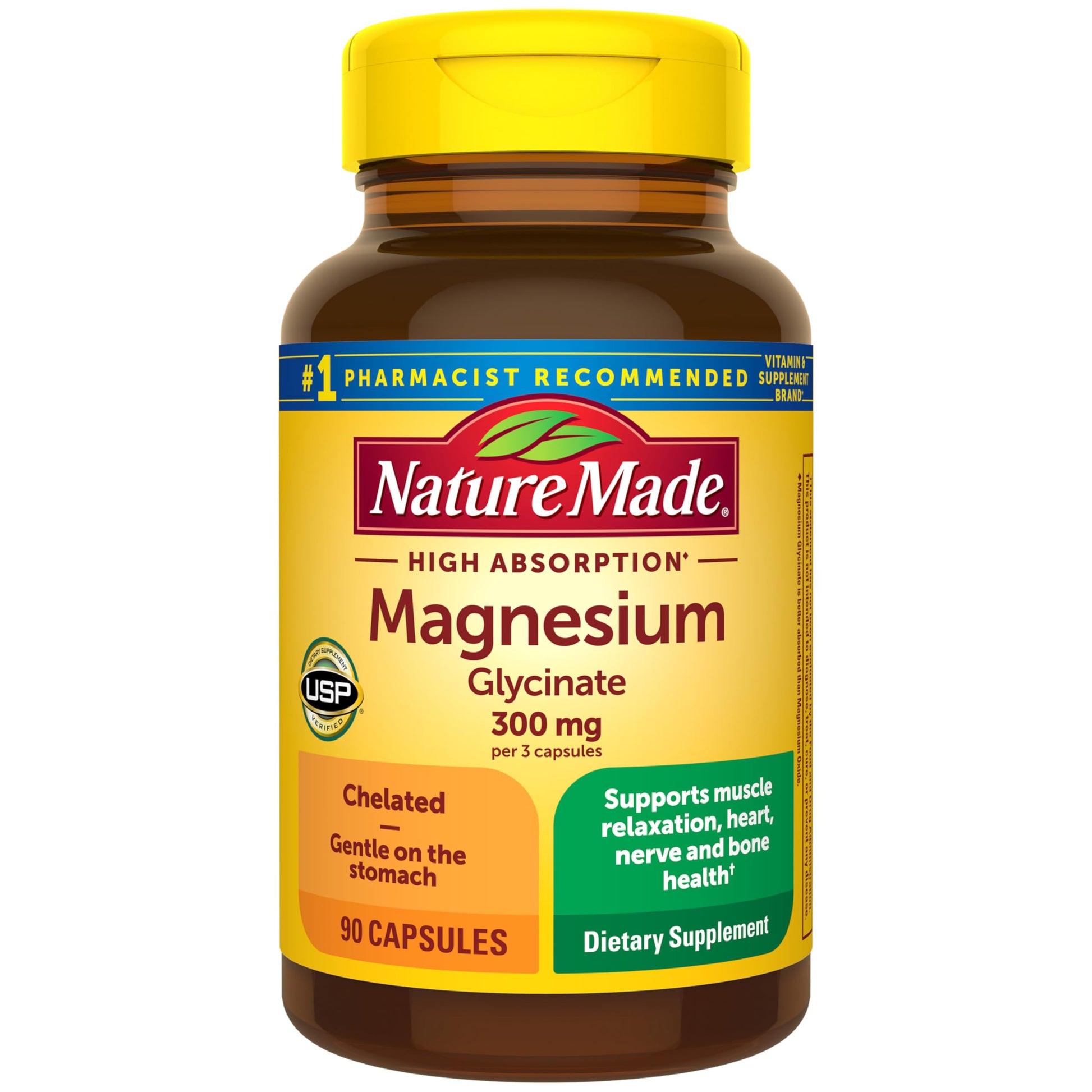 Nature Made High Absorption Magnesium Glycinate 300mg Capsules, 90 Count