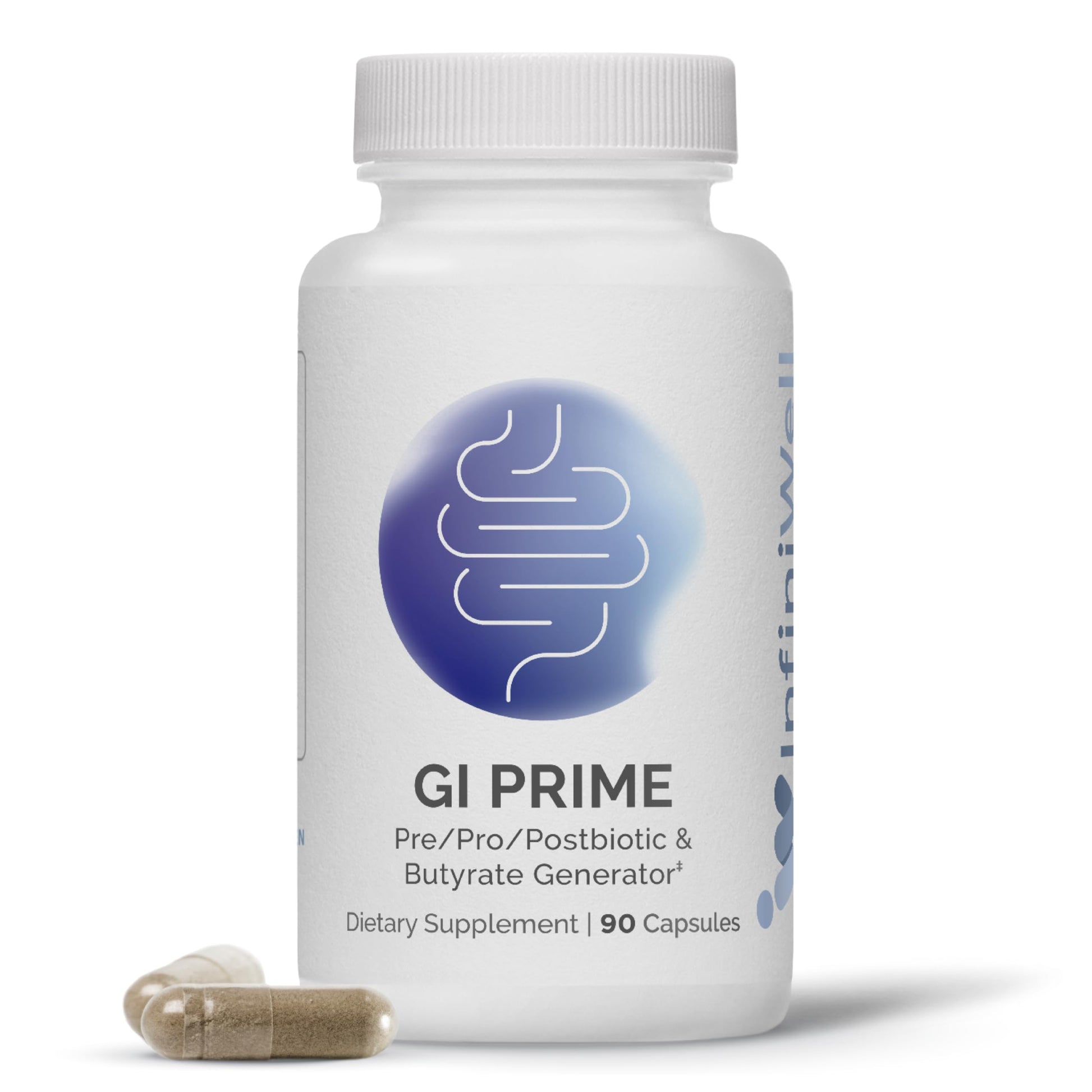 InfiniWell GI Prime - Pre, Post & Probiotics for Digestive Health - Aid Immune Function & Support the Gut-Brain Axis - with Bacillus Probiotics for Women & Men Capsules, 90 Count