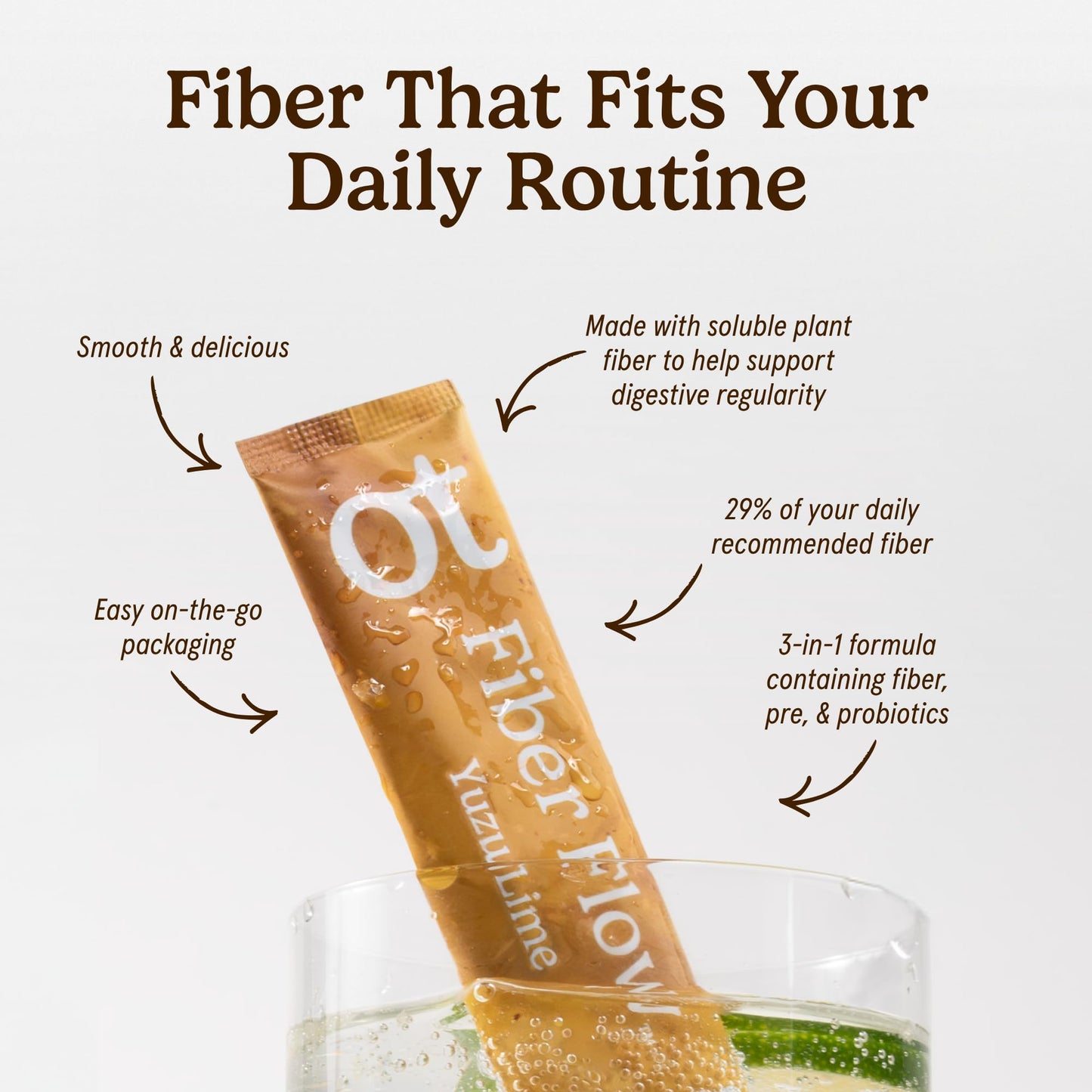 Organic Traditions Fiber Flow Sticks, Yuzu Lime Daily Blend Powder, 12 Count