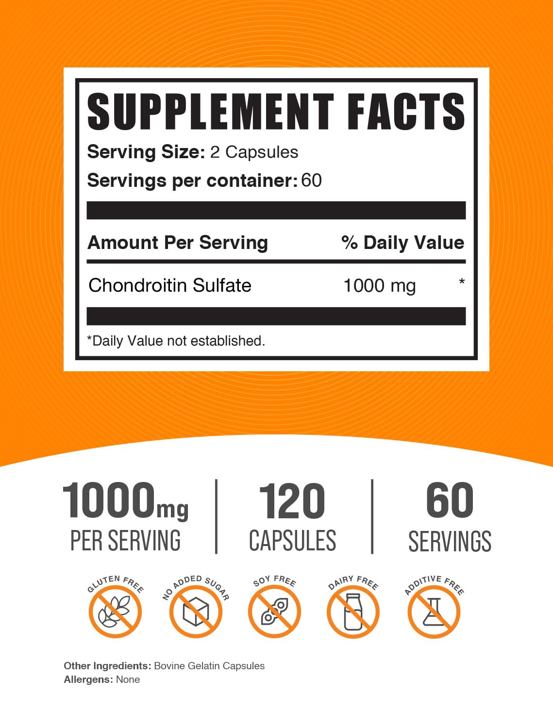 BulkSupplements Chondroitin Sulfate Capsules 1000 mg, 120 Count