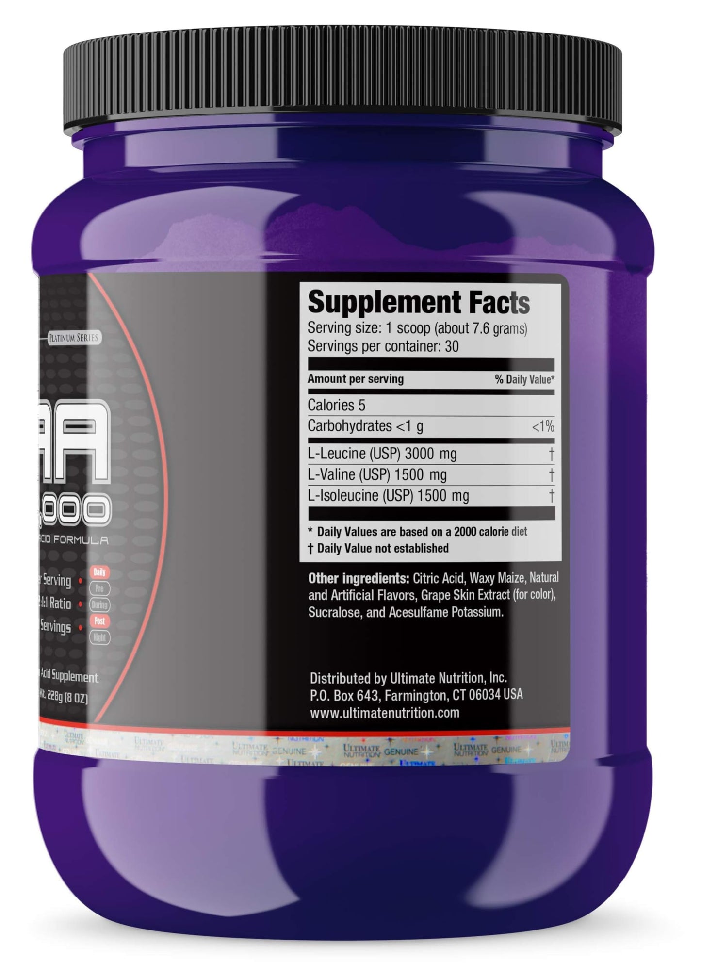 Ultimate Nutrition Flavored BCAA Powder - Caffeine Free with 3g Leucine 1.5g Valine 1.5g Isoleucine - Post Workout Amino Acid Supplement, Grape, 8 Ounce