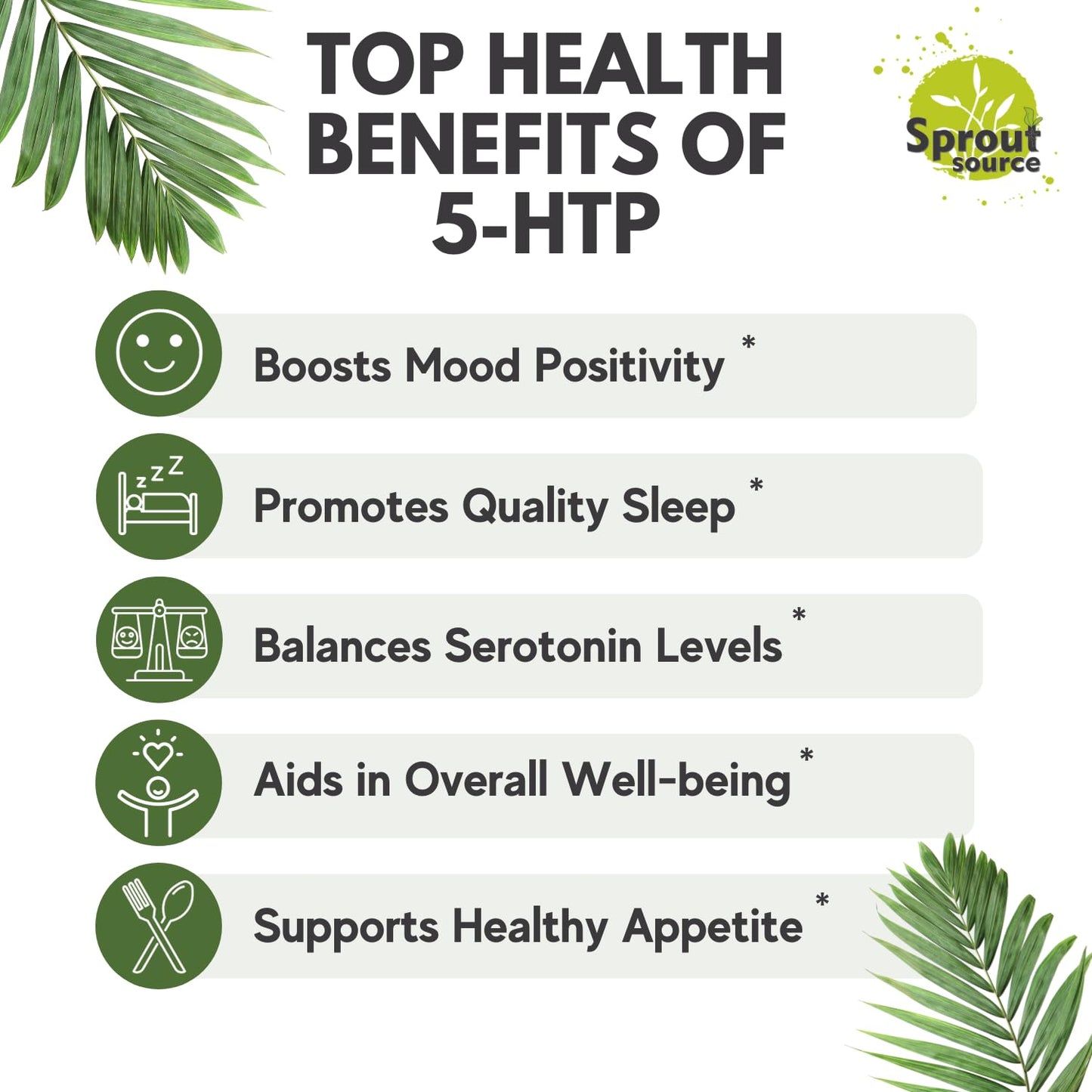 Sprout Source 5-HTP 200mg Capsules, Sleep & Mood Support with Calcium, 90 Count