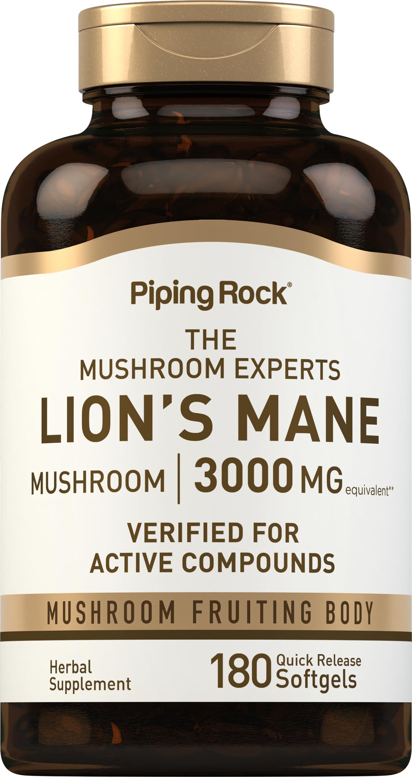 Piping Rock Lions Mane Supplement Softgel Capsules 180