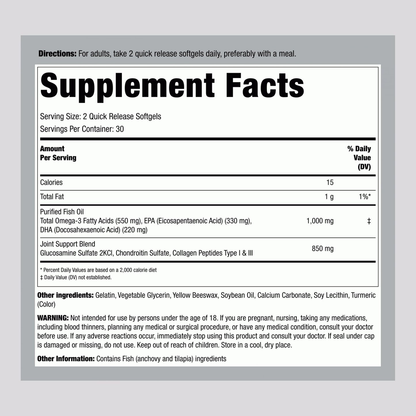 Piping Rock Joint Support Supplement for Women and Men Softgels 60