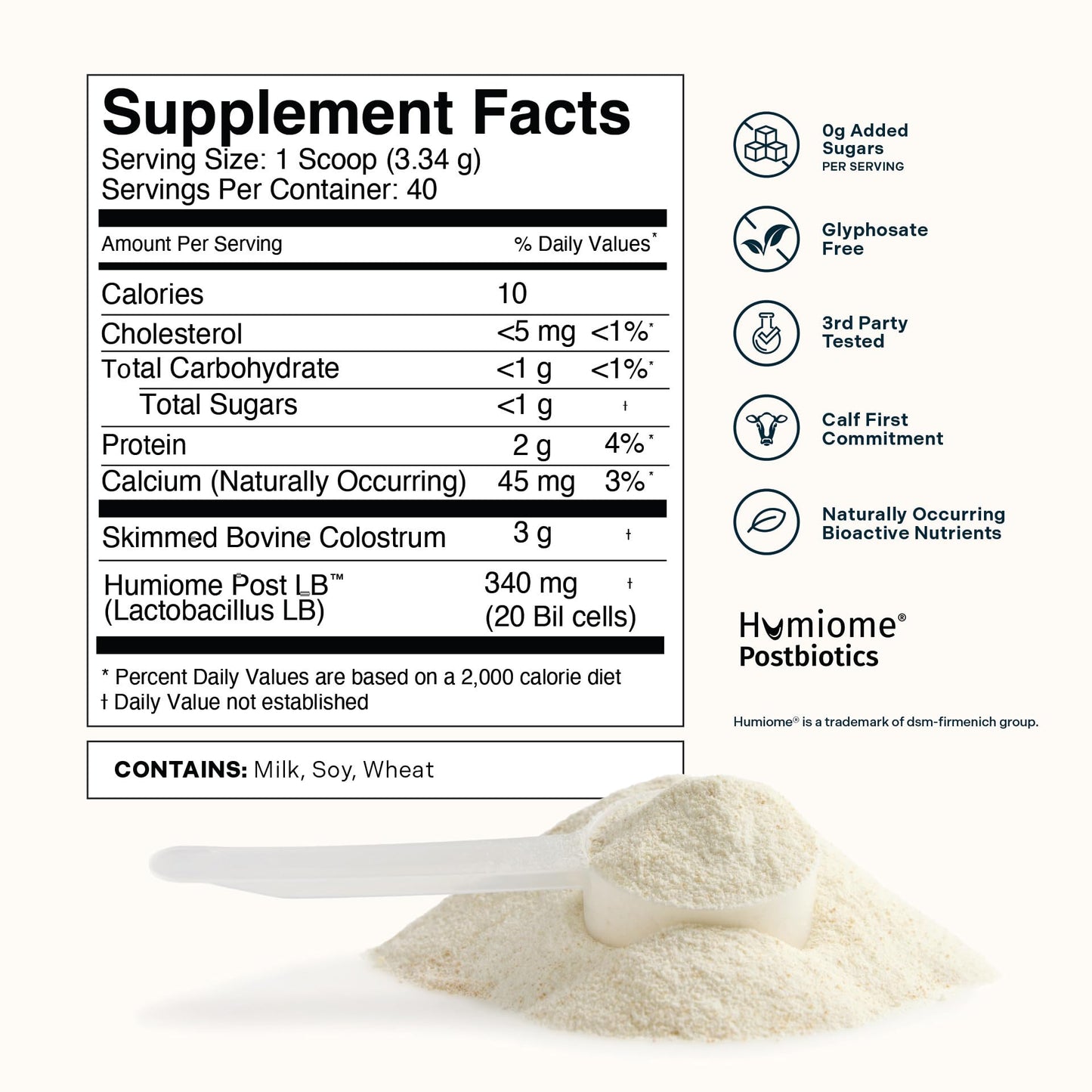 Bovita Health Colostrum + Postbiotic Powder Supplement, 40 Servings
