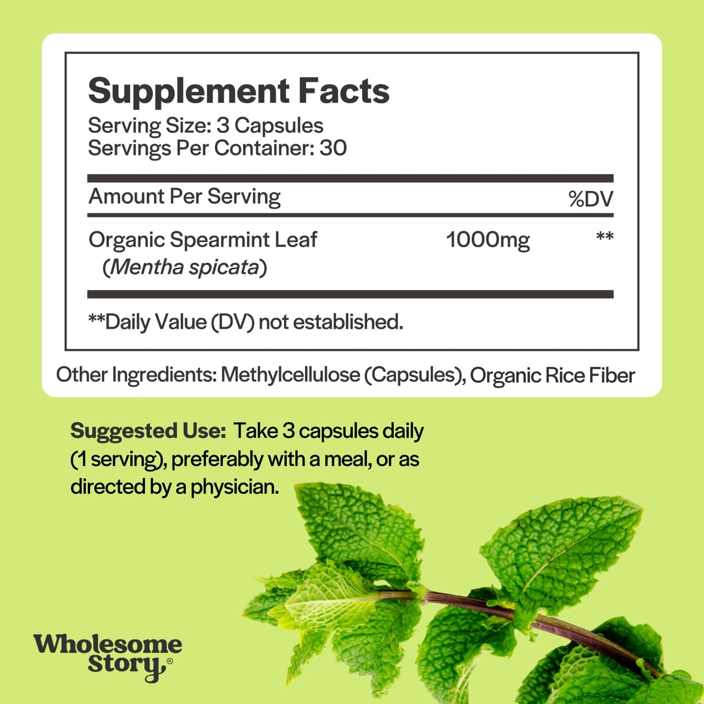 Wholesome Story Spearmint + Myo-Inositol & D-Chiro Inositol, MTHF & Vitamin D3 Powder 120