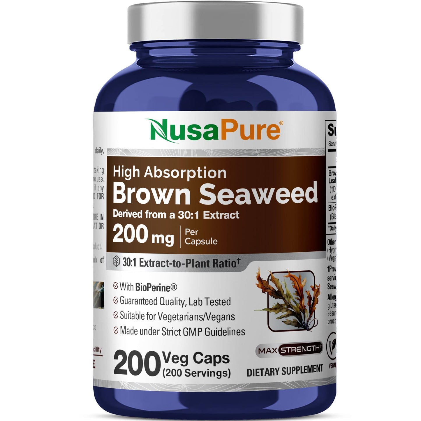 NusaPure Brown Seaweed Capsules 200 Count