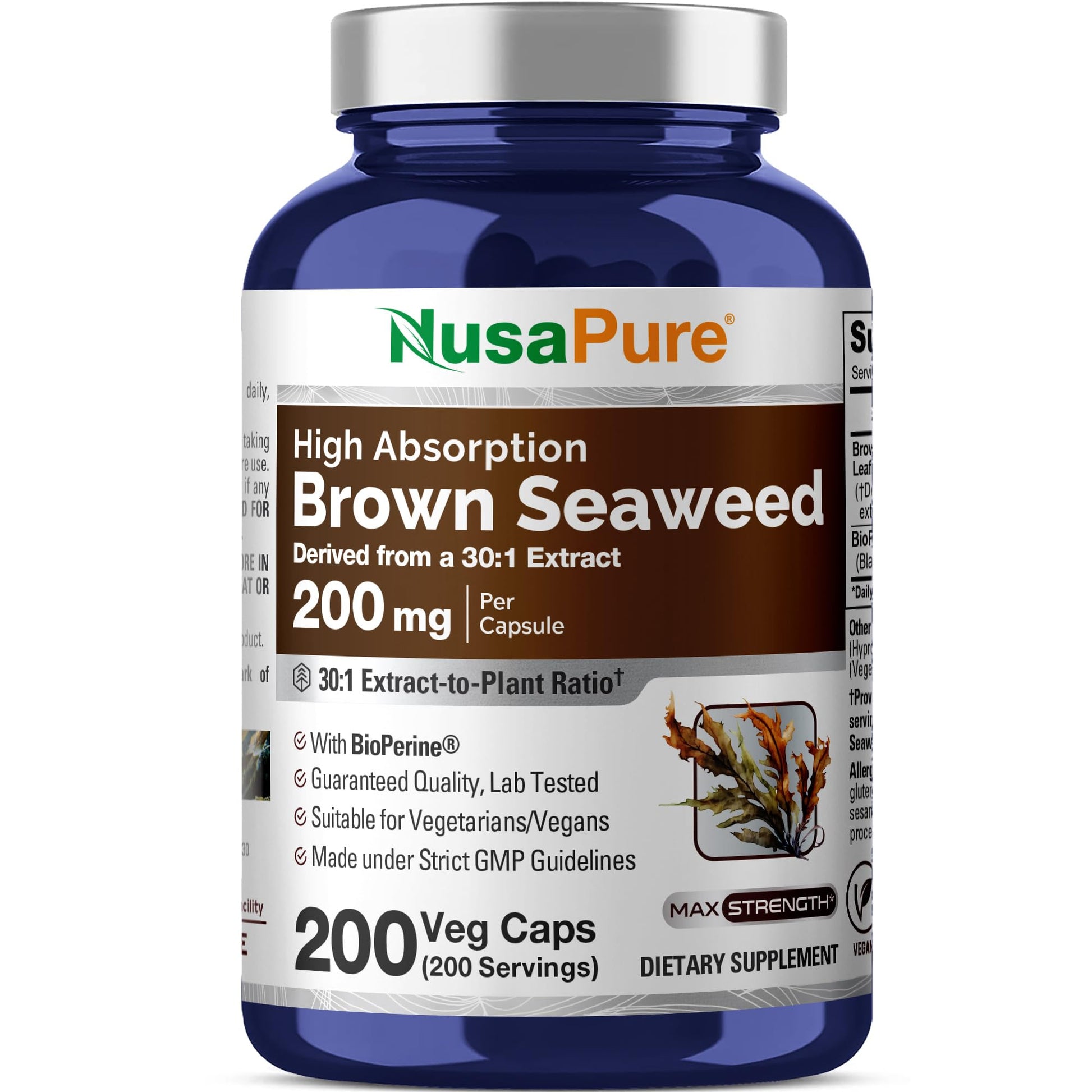 NusaPure Brown Seaweed Capsules 200 Count