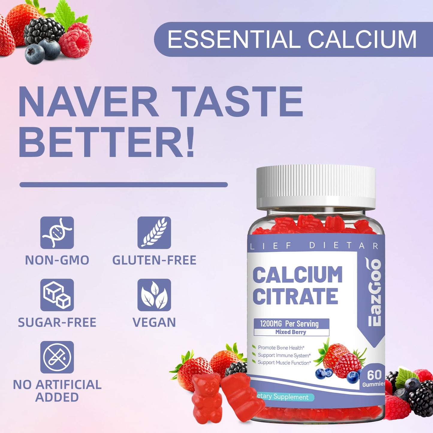 EAZGOO Calcium Citrate Gummies 60 Count