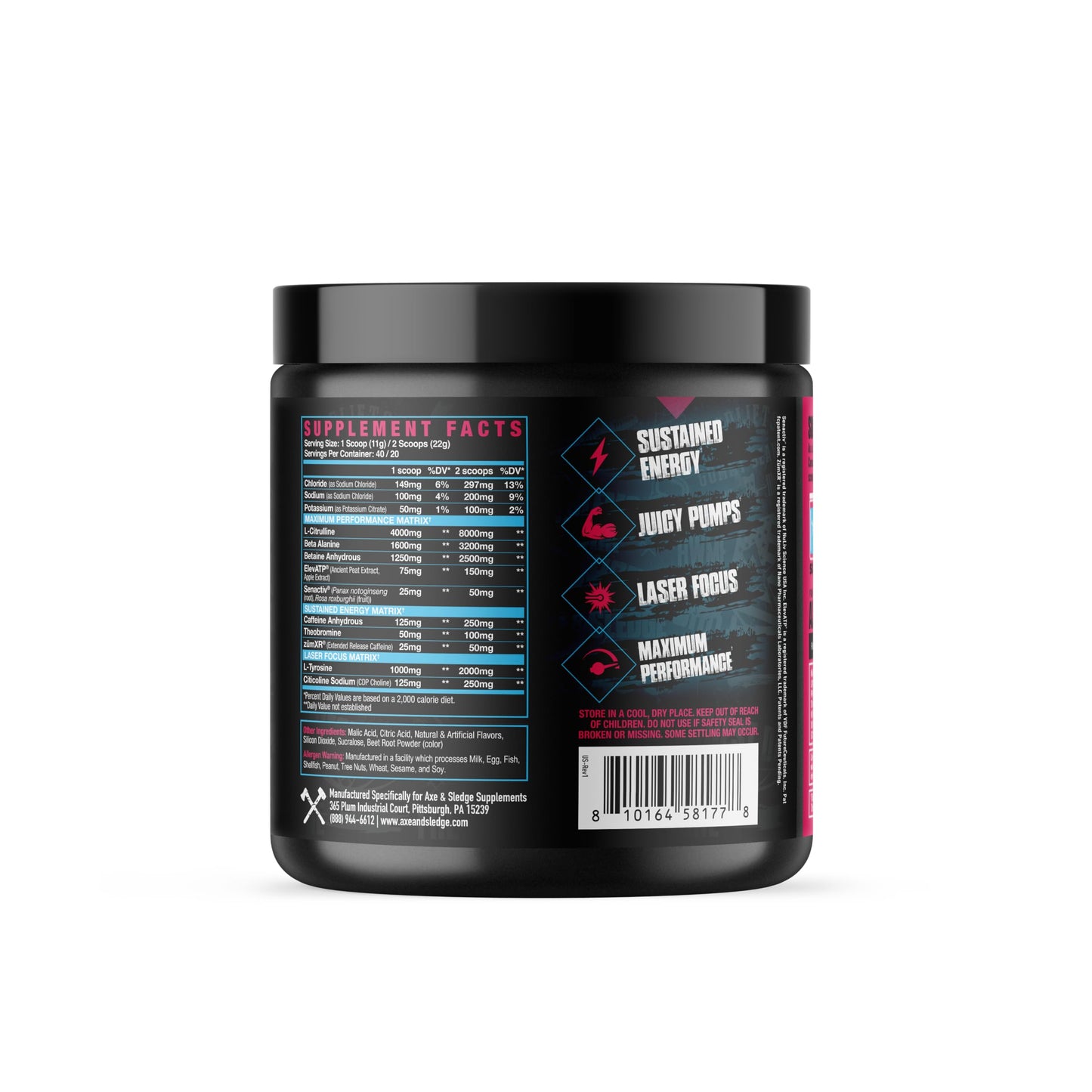 Axe & Sledge Intake All-in-One Pre-Workout Caffeine Powder 14.32 Ounce