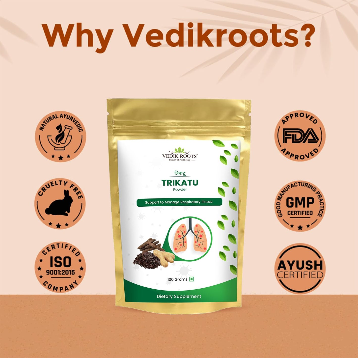 VEDIKROOTS Trikatu Powder 3.5274 oz