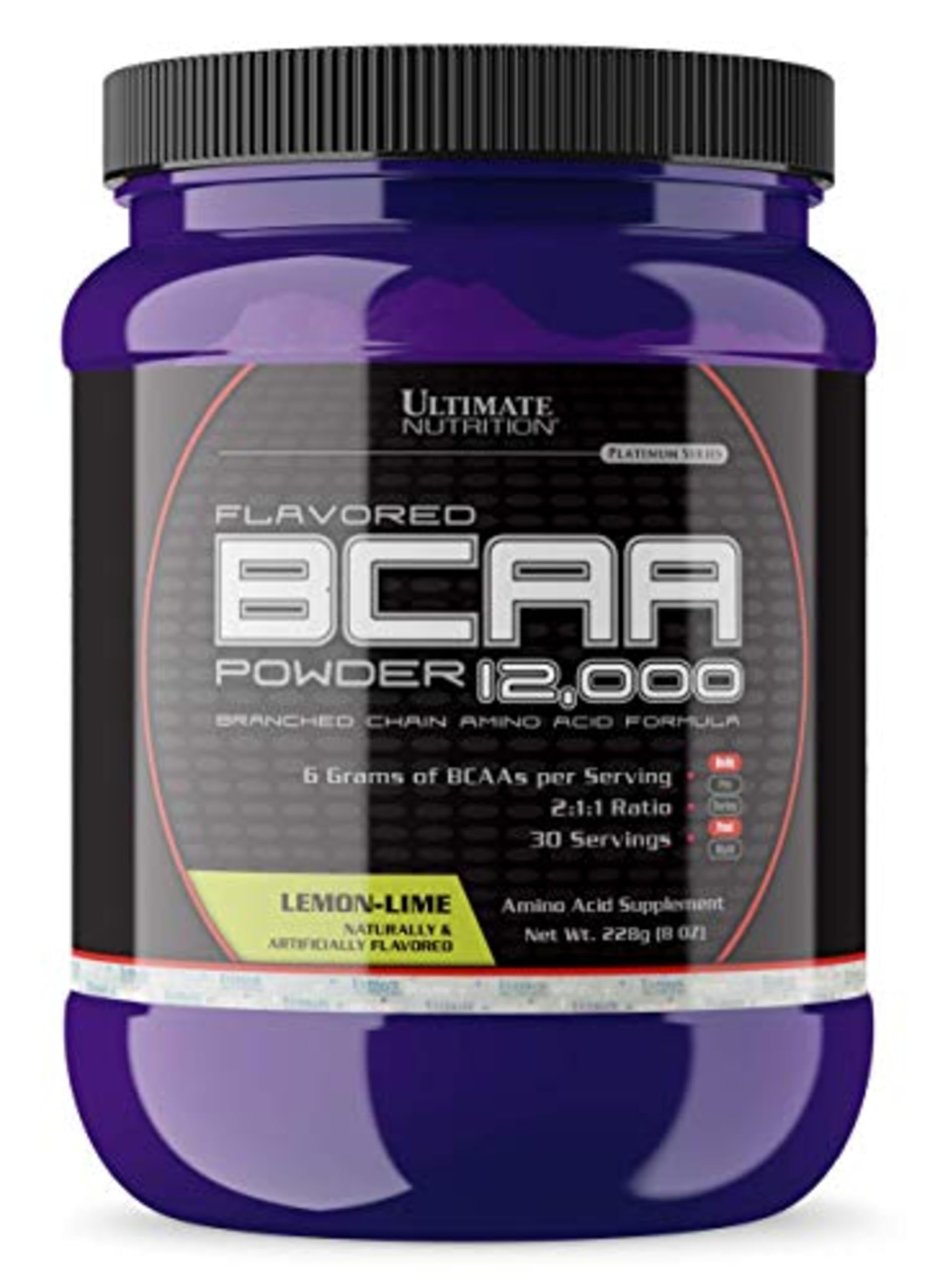 Ultimate Nutrition BCAA Powder - Caffeine Free with 3g Leucine, 1.5g Valine, 1.5g Isoleucine, Lemon Lime Flavor, 8 oz