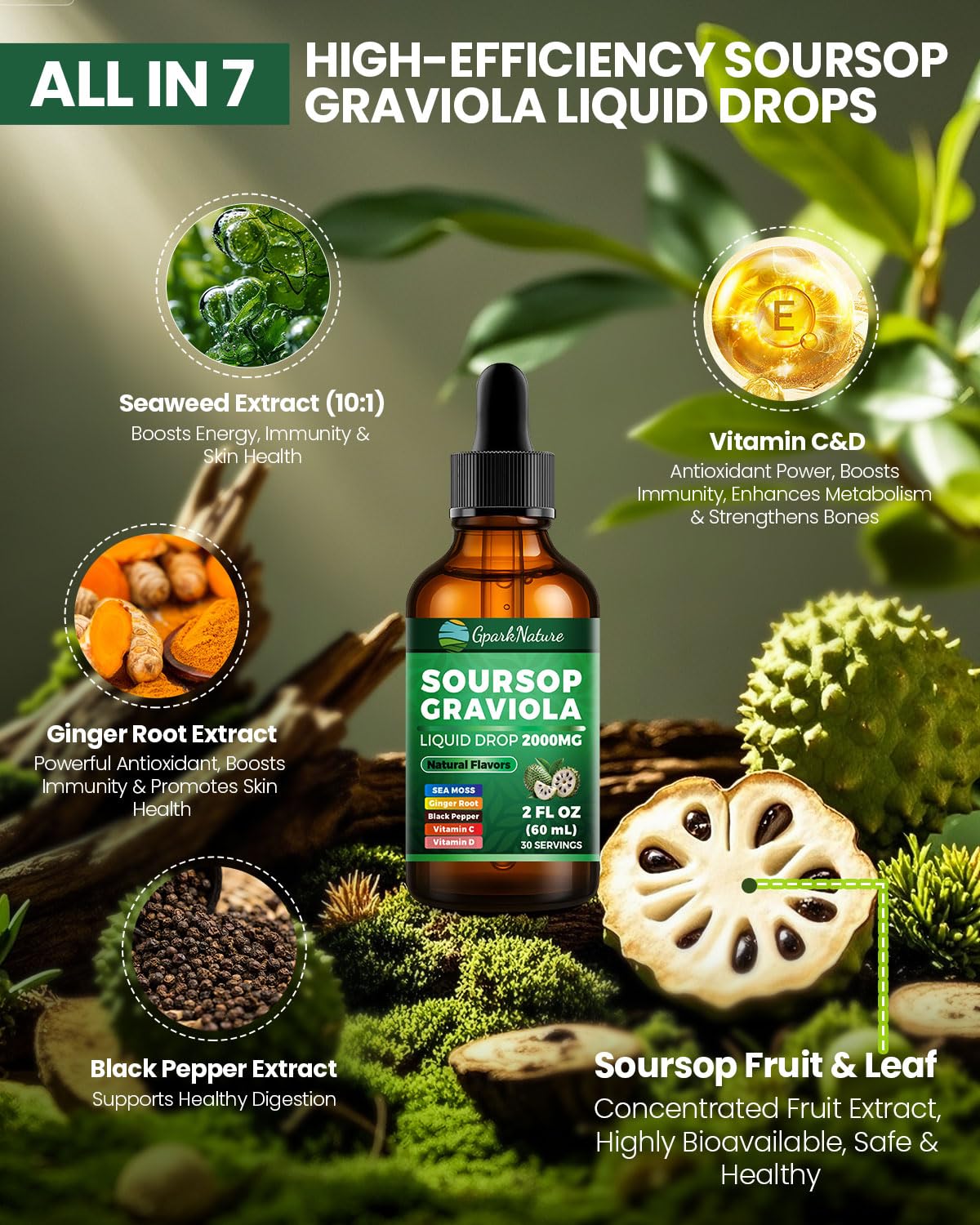 GparkNature Soursop Drops 2000mg Gummy 60 Count