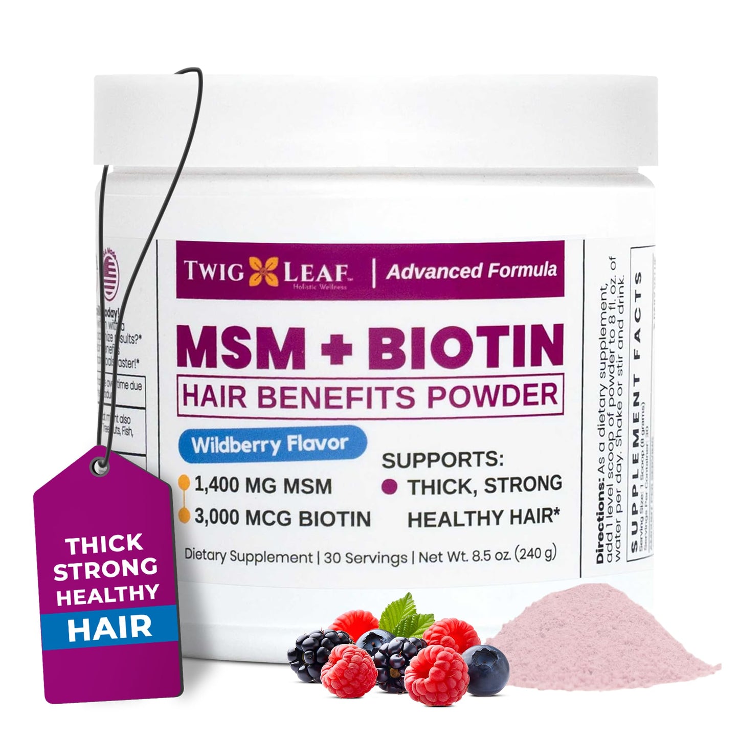 Twig & Leaf MSM + Biotin Hair Benefits Powder 8.5 Ounce