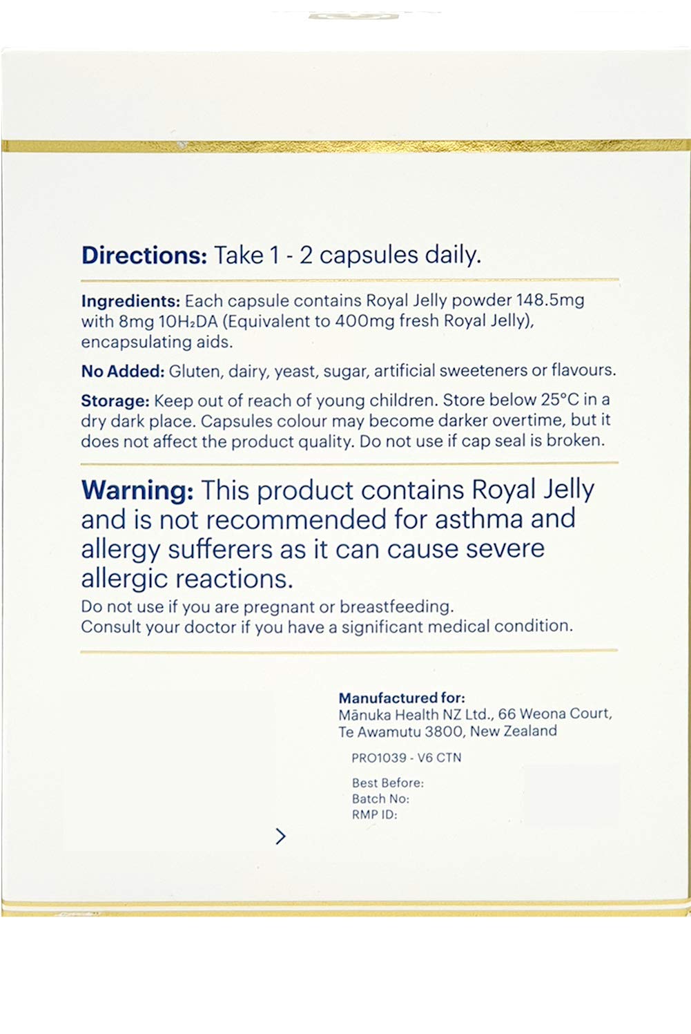 Manuka Health 10hda Royal Jelly 1000mg 1095 Capsules